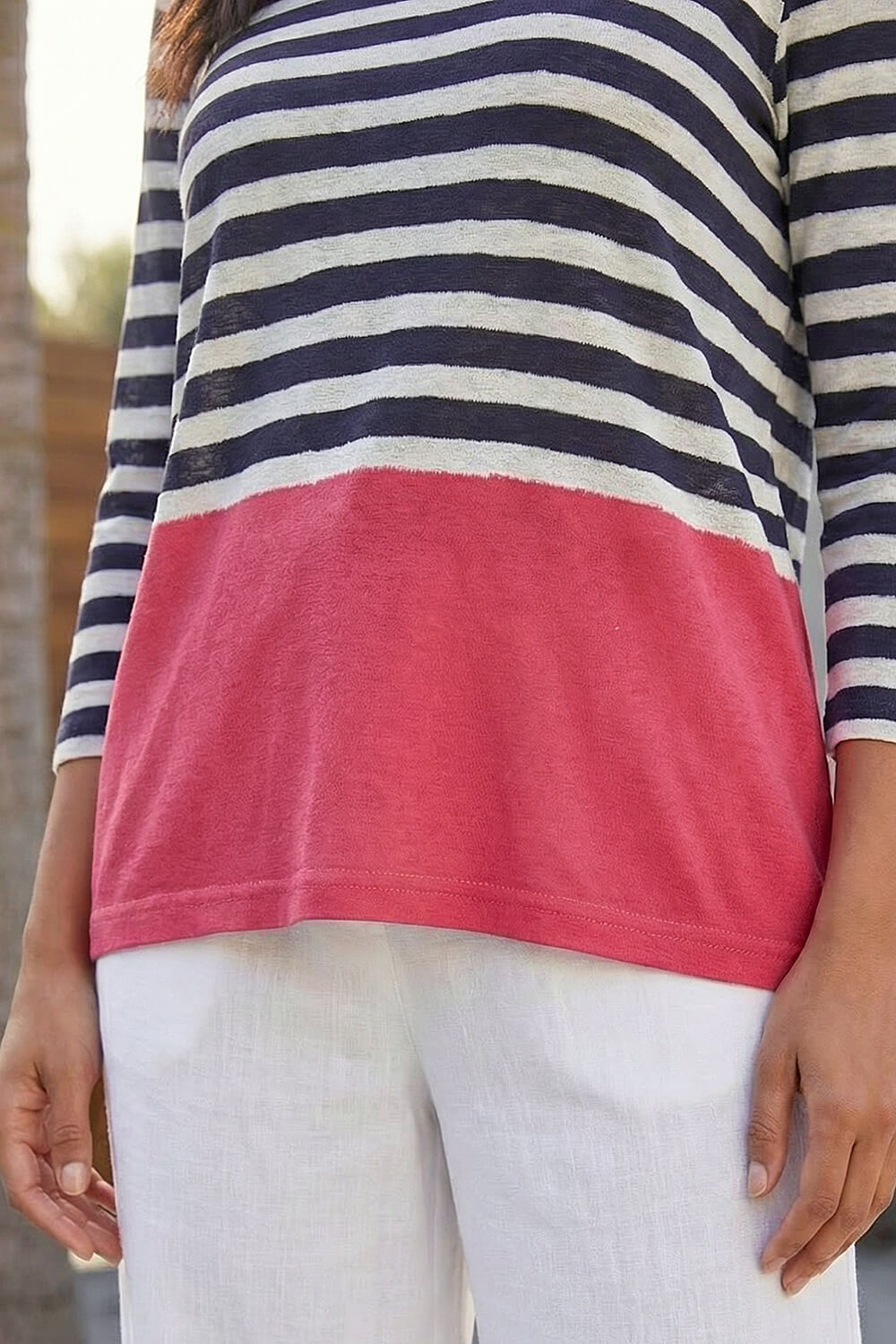 Navy Contrasting Stripe Print Top, Image 5 of 4