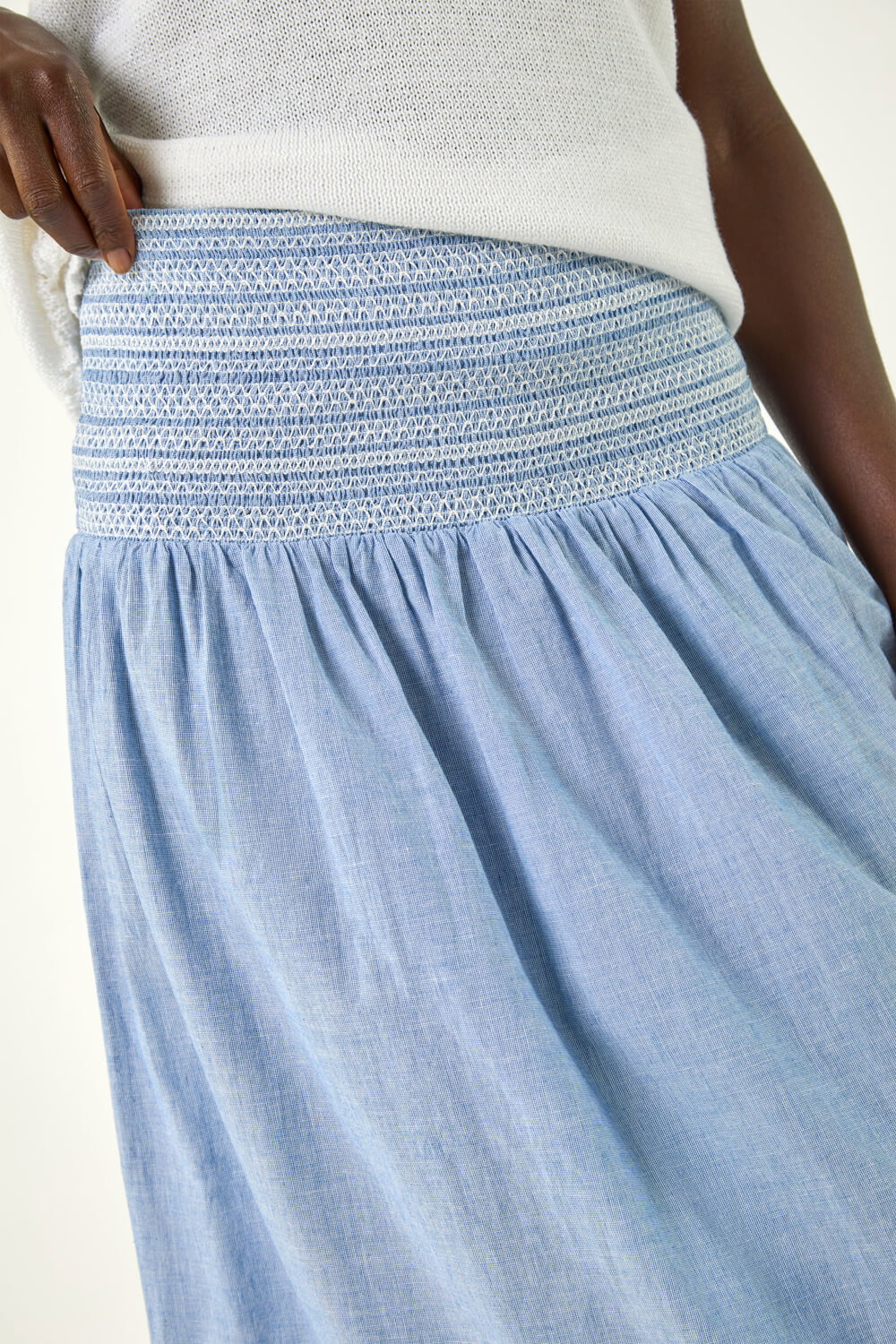 Blue Shirred Tiered A-Line Skirt, Image 6 of 5