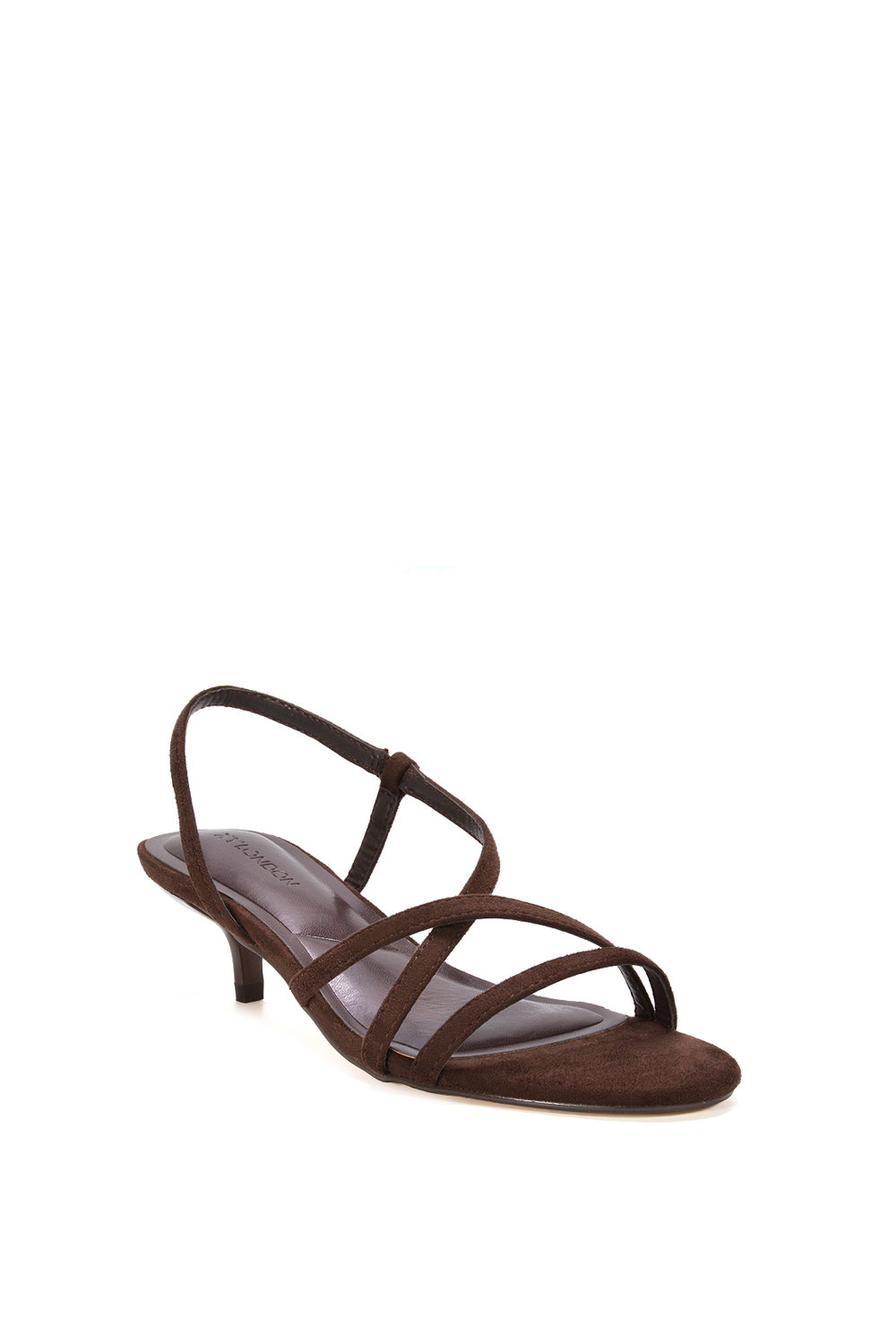 Brown XY LONDON Brown 'Kayla' Slip On Strappy Slingback Kitten Heeled Sandals, Image 2 of 6