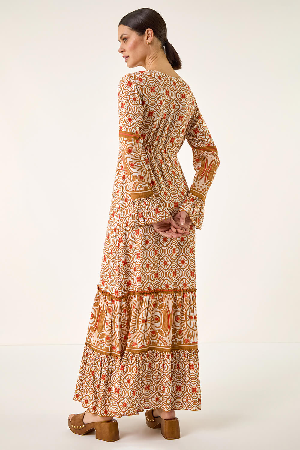 ORANGE Border Print Maxi Dress, Image 4 of 5