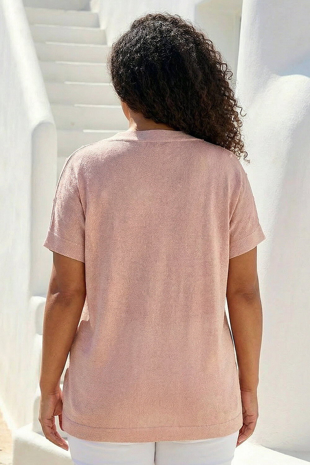 Pink Curve Faux Pearl Embellished Knit Top, Image 4 of 4