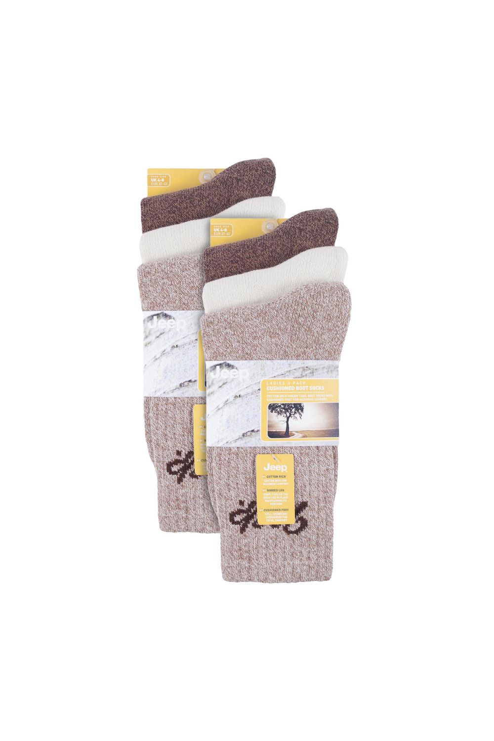 Cream 6 Pack Hiking Breathable Cotton Boot Socks, Image 2 of 3