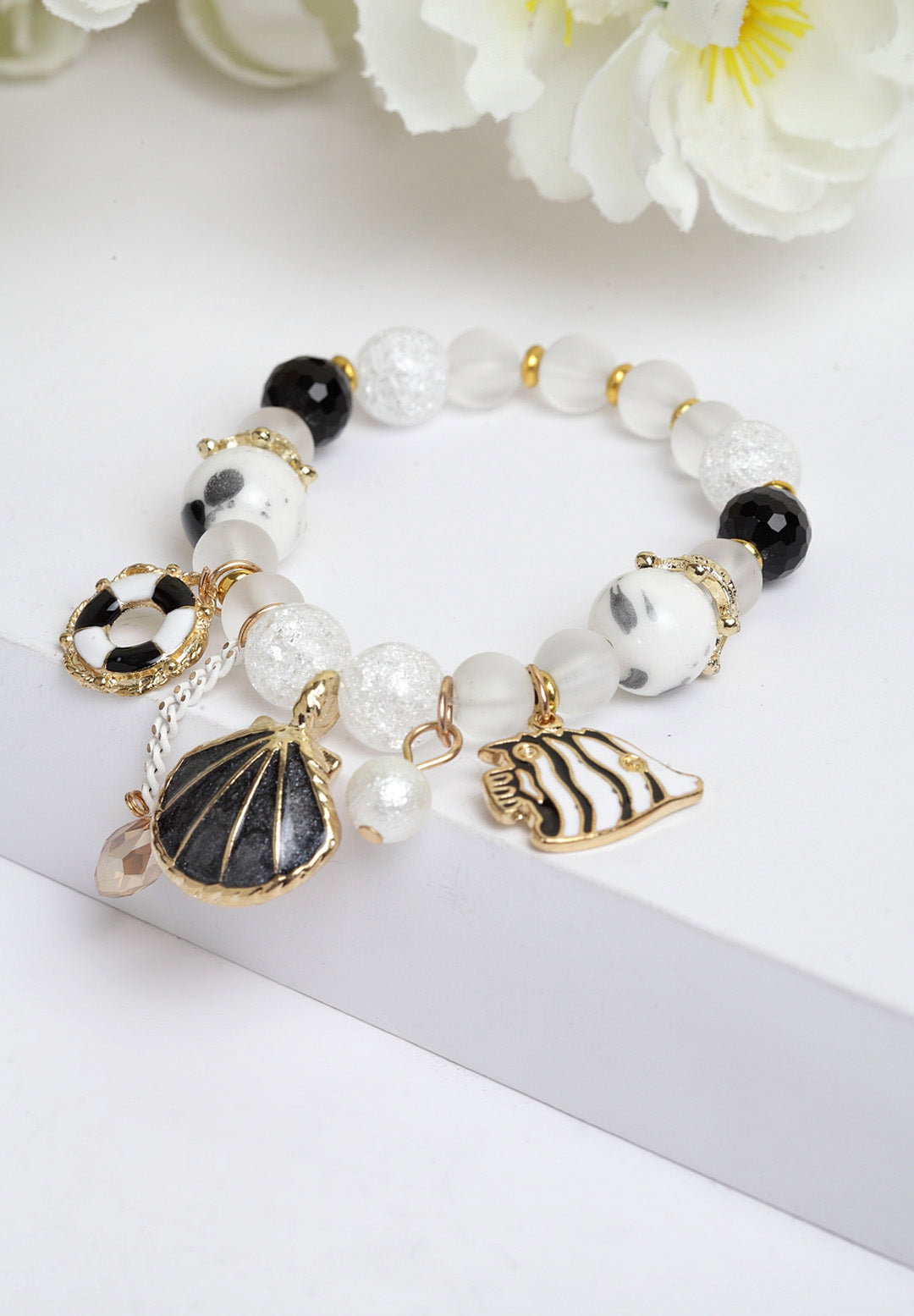 Black Boho Shell Seed Bead Bracelet, Image 2 of 6