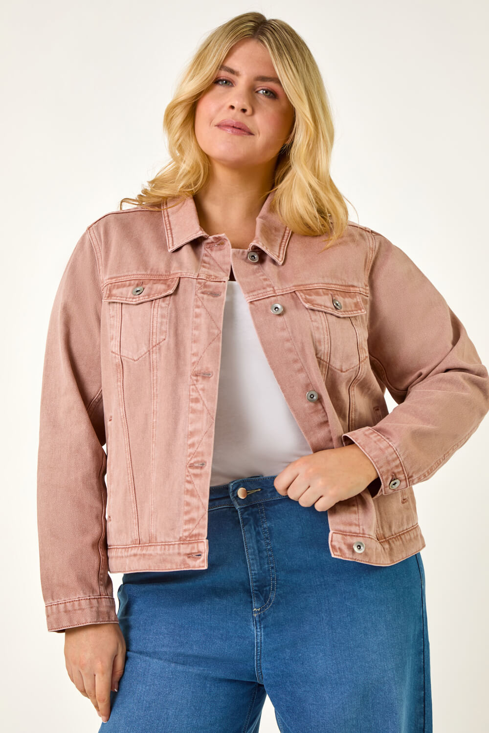 Roman Curve Women's Rose Mid Wash Denim Jacket Size 16