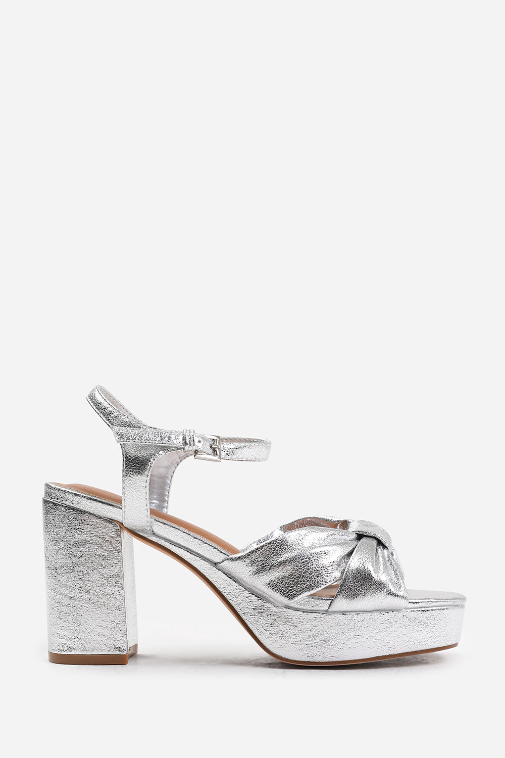 Silver 'Madon' Mid Block Heel With Plaftorm And Bow Detailing, Image 2 of 4