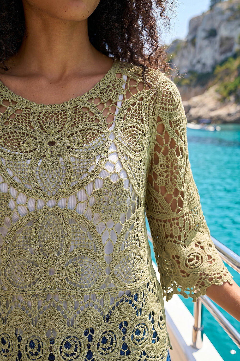 KHAKI Dusk Floral Crochet Top, Image 5 of 4