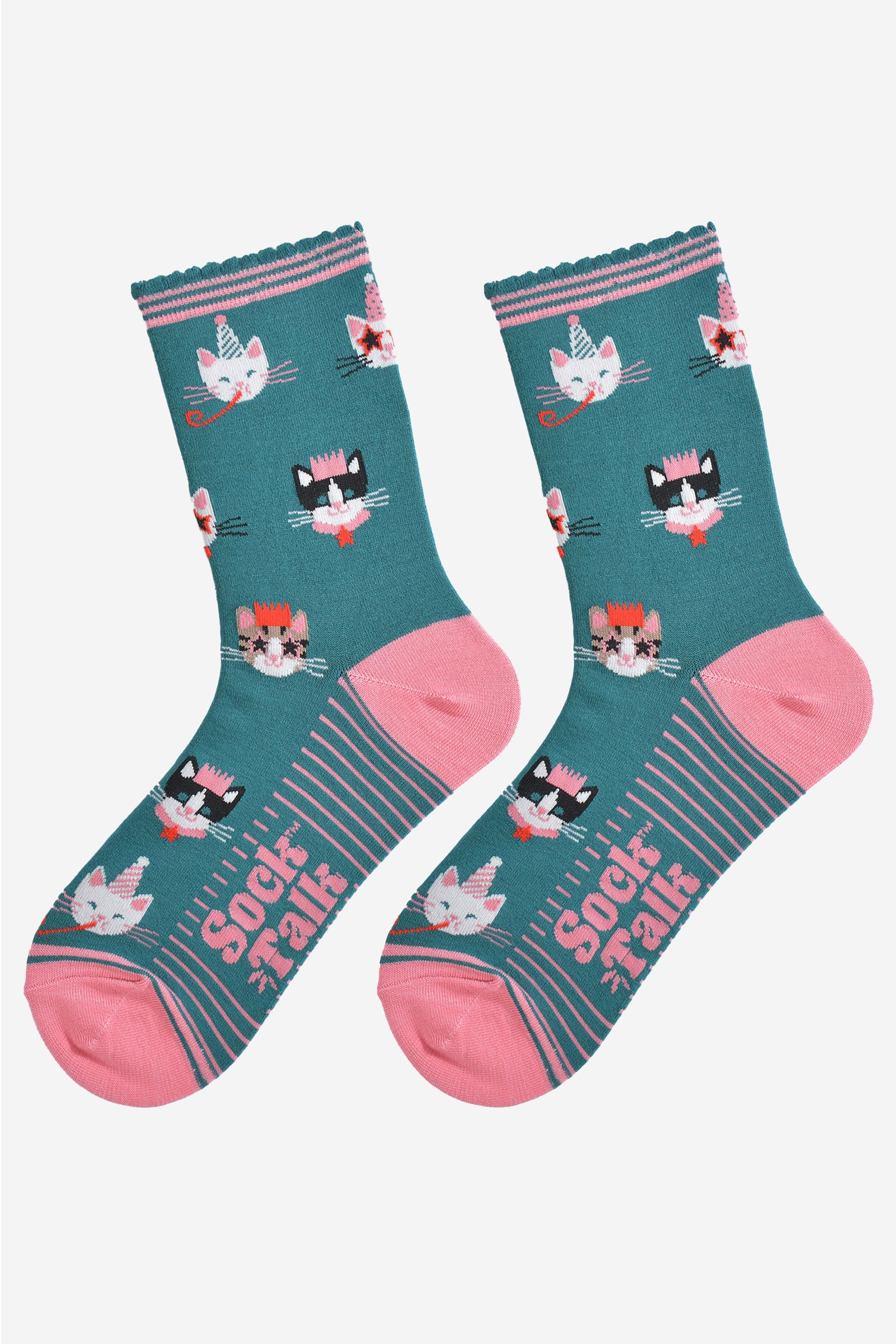 Green Funny Cats Christmas Party Bamboo Socks, Image 2 of 5