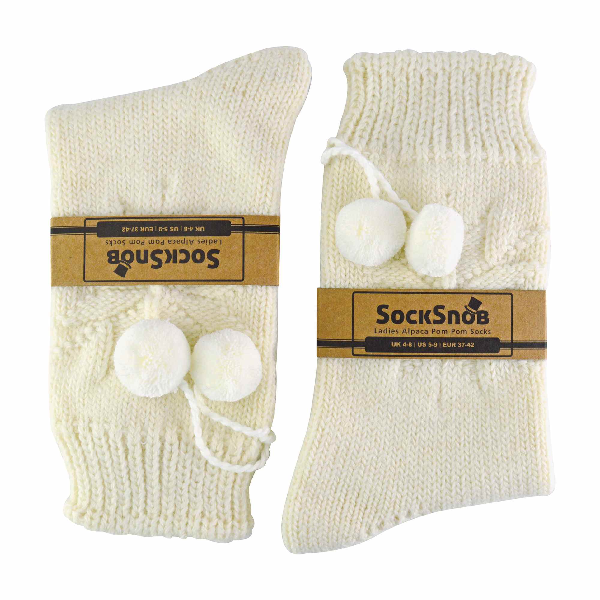 Cream 1 Pack Ladies Warm Alpaca Wool Pom Pom Bed Socks, Image 5 of 5