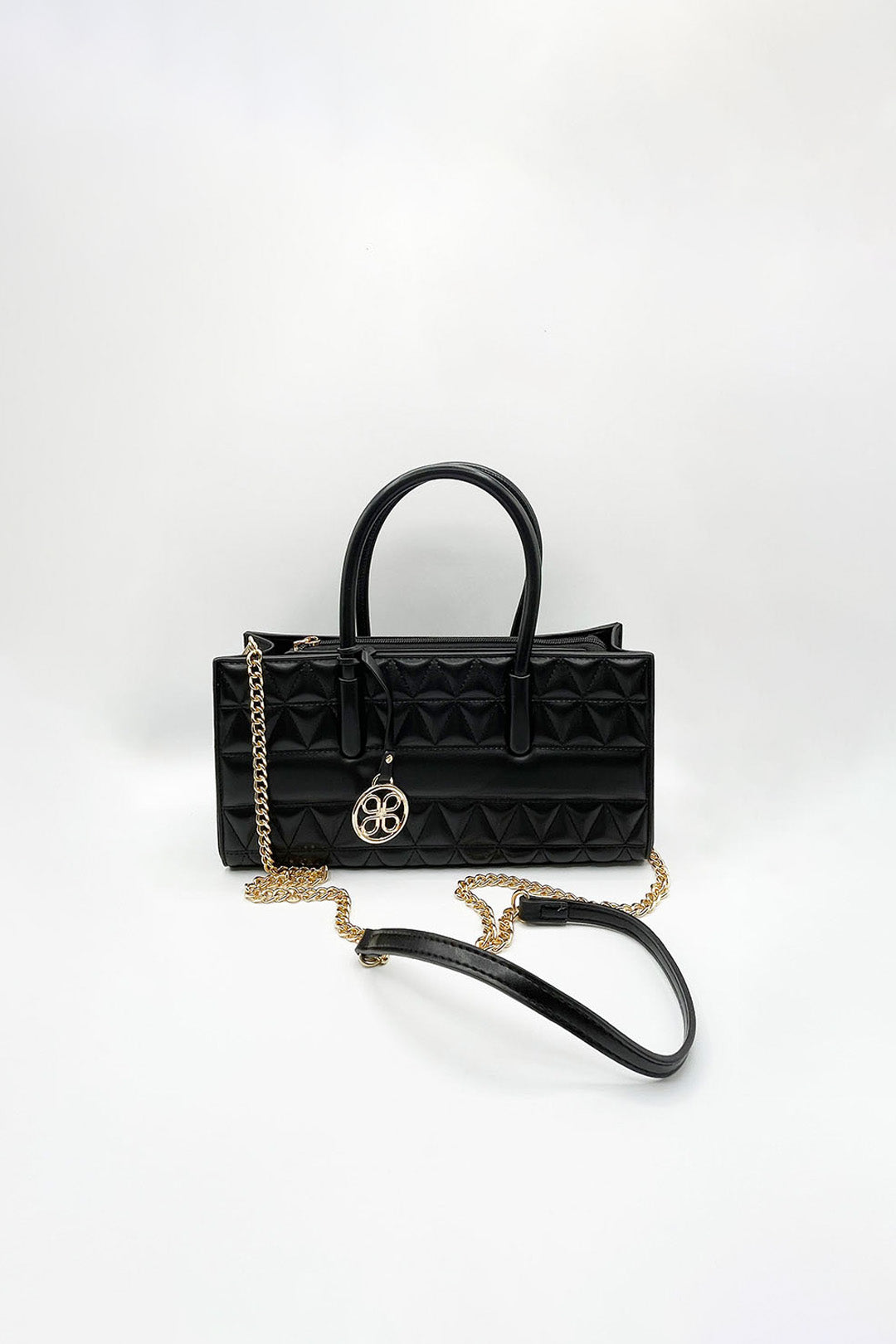 Black Faux Leather Luxe Quilted Crossbody Bag, Image 3 of 5