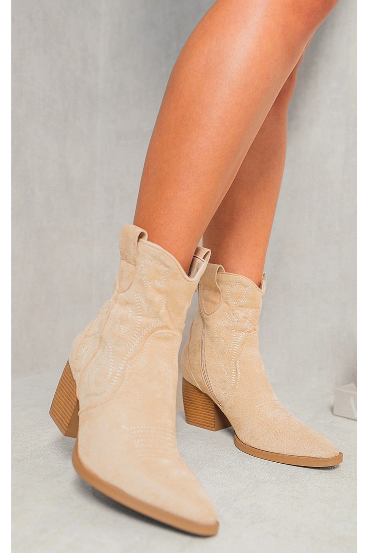 Black Laura Suede Cowboy Ankle Length Boots