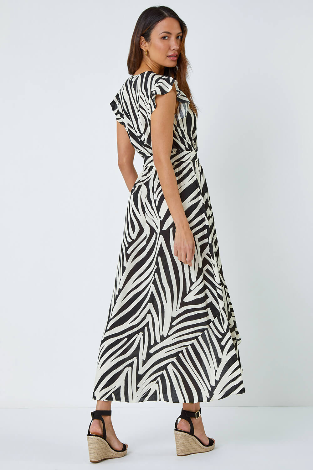 White Zebra Print Maxi Wrap Dress, Image 4 of 5