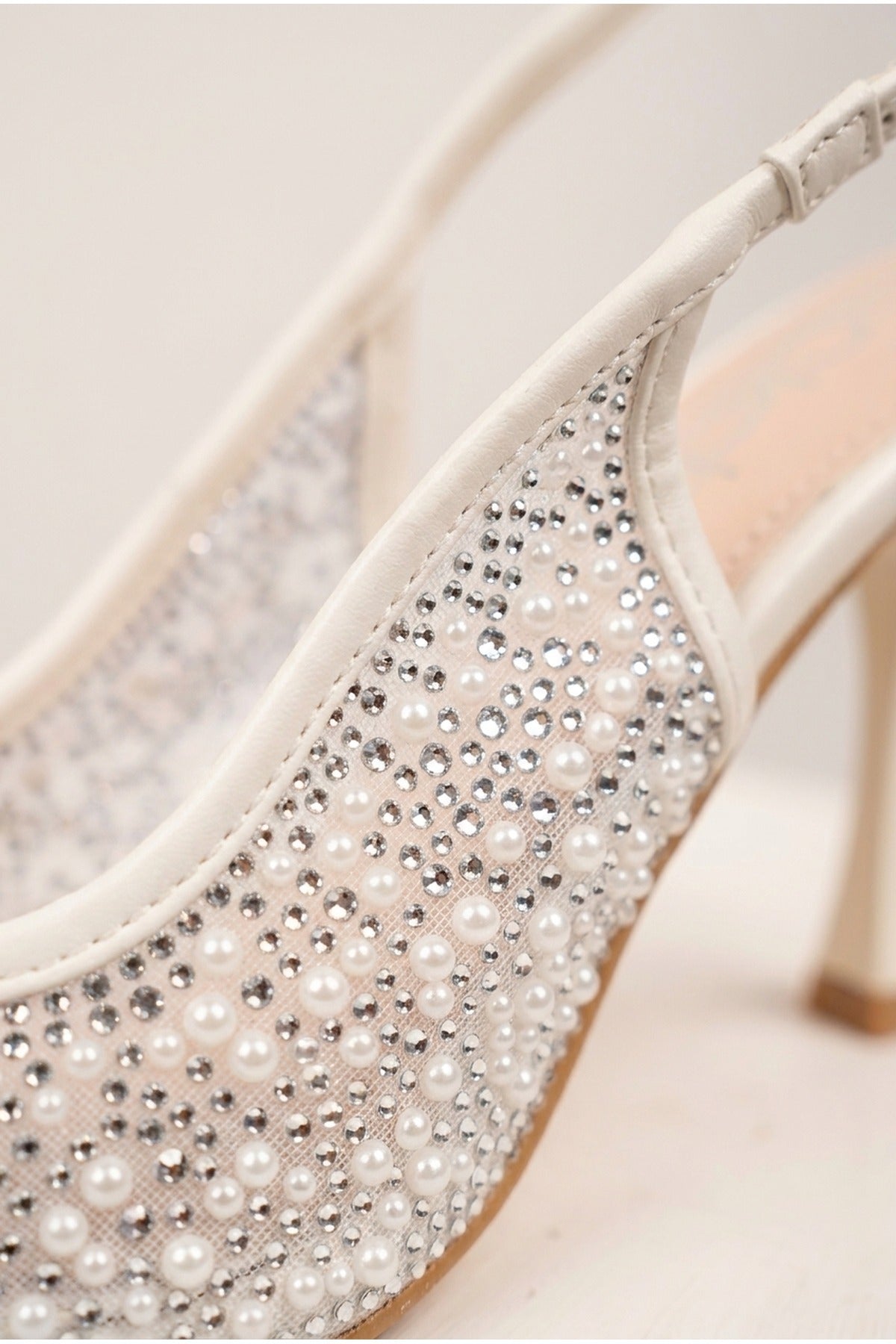 White iKrush White Cordelia Embellished Mesh Pointed Toe Heels, Image 5 of 8