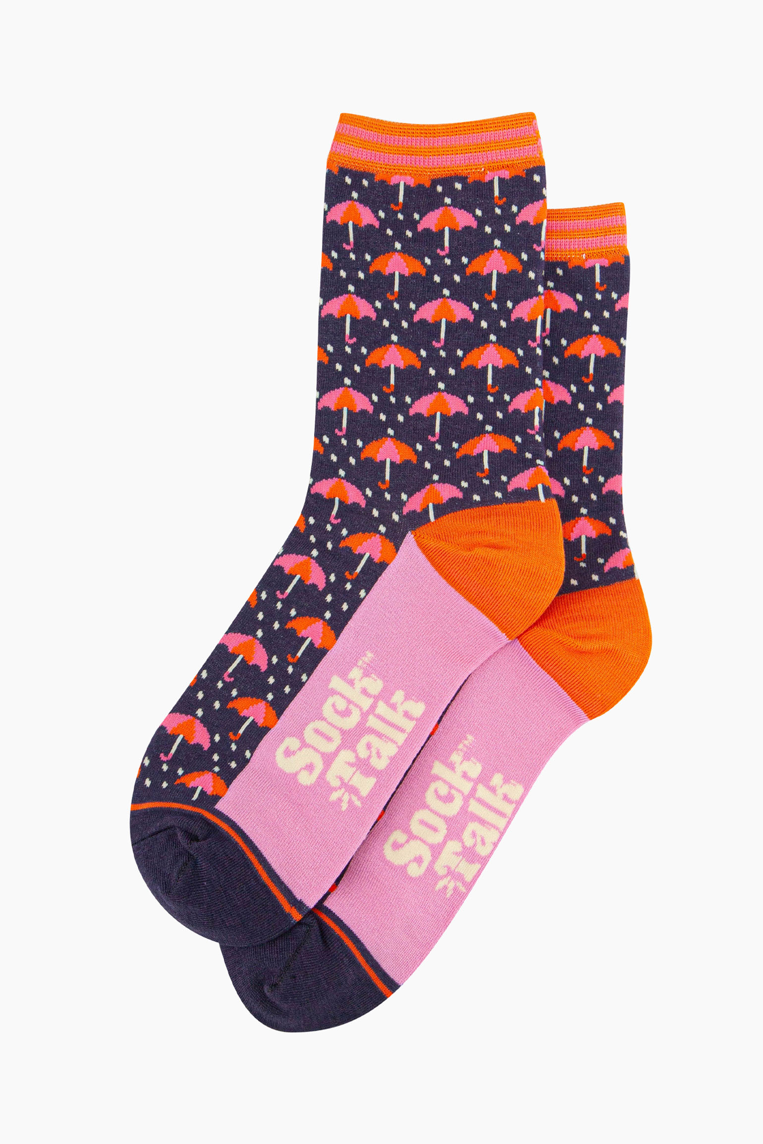 Navy Blue Rainy Day Umbrellas Bamboo Socks, Image 2 of 4