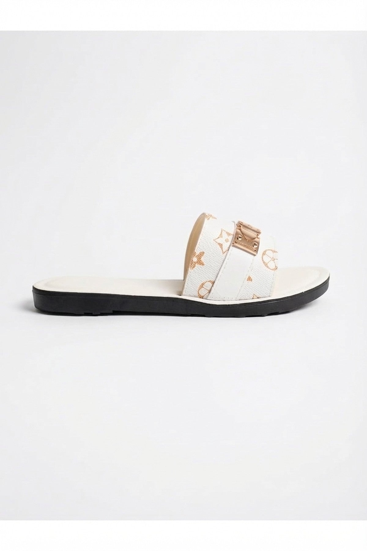 White 3694 White Amber Patterned Slider Sandals, Image 7 of 8