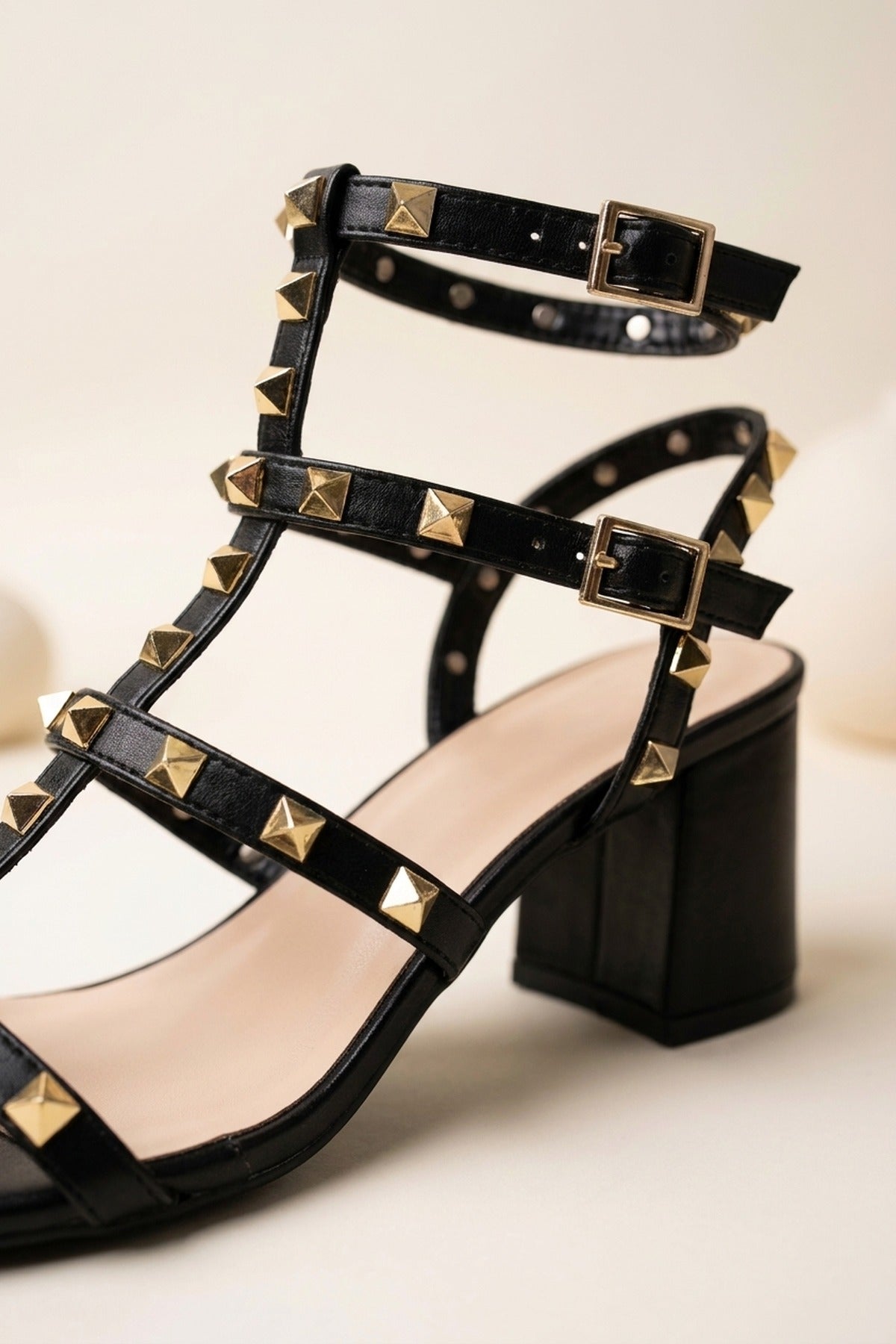 Black Edie Studded T Bar Block Sandals, Image 3 of 7