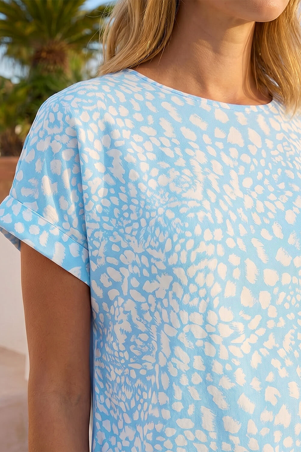 Blue Spot Print Jersey Back Top, Image 5 of 4