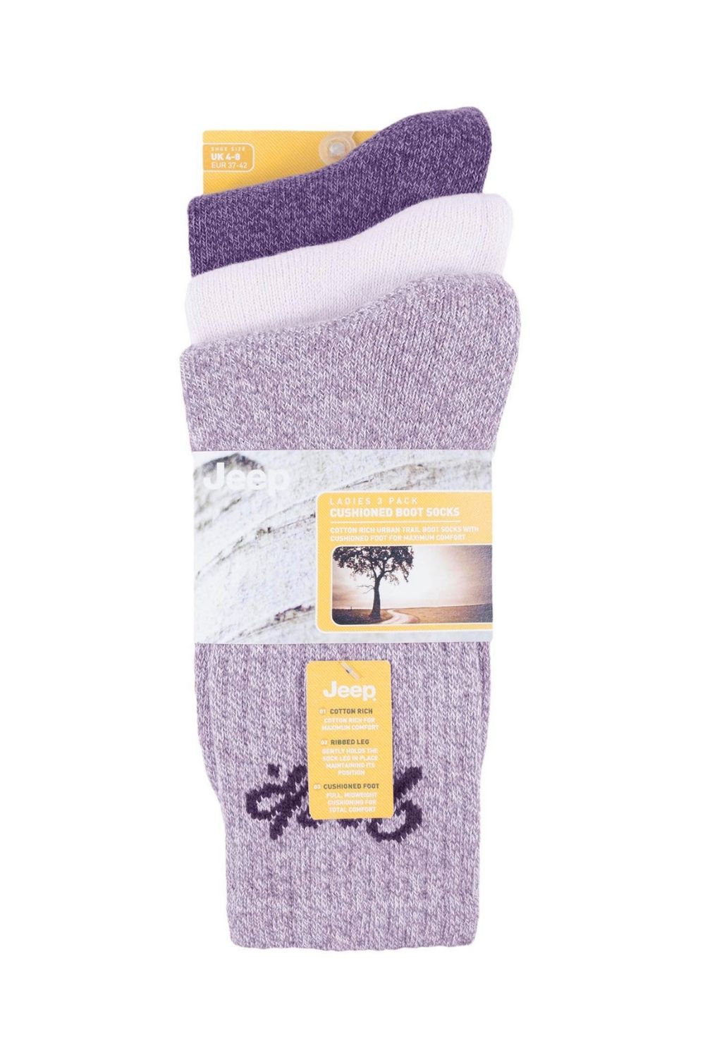 Purple 3 Pack Cotton Rich Ribbed Boot Socks, Image 2 of 3