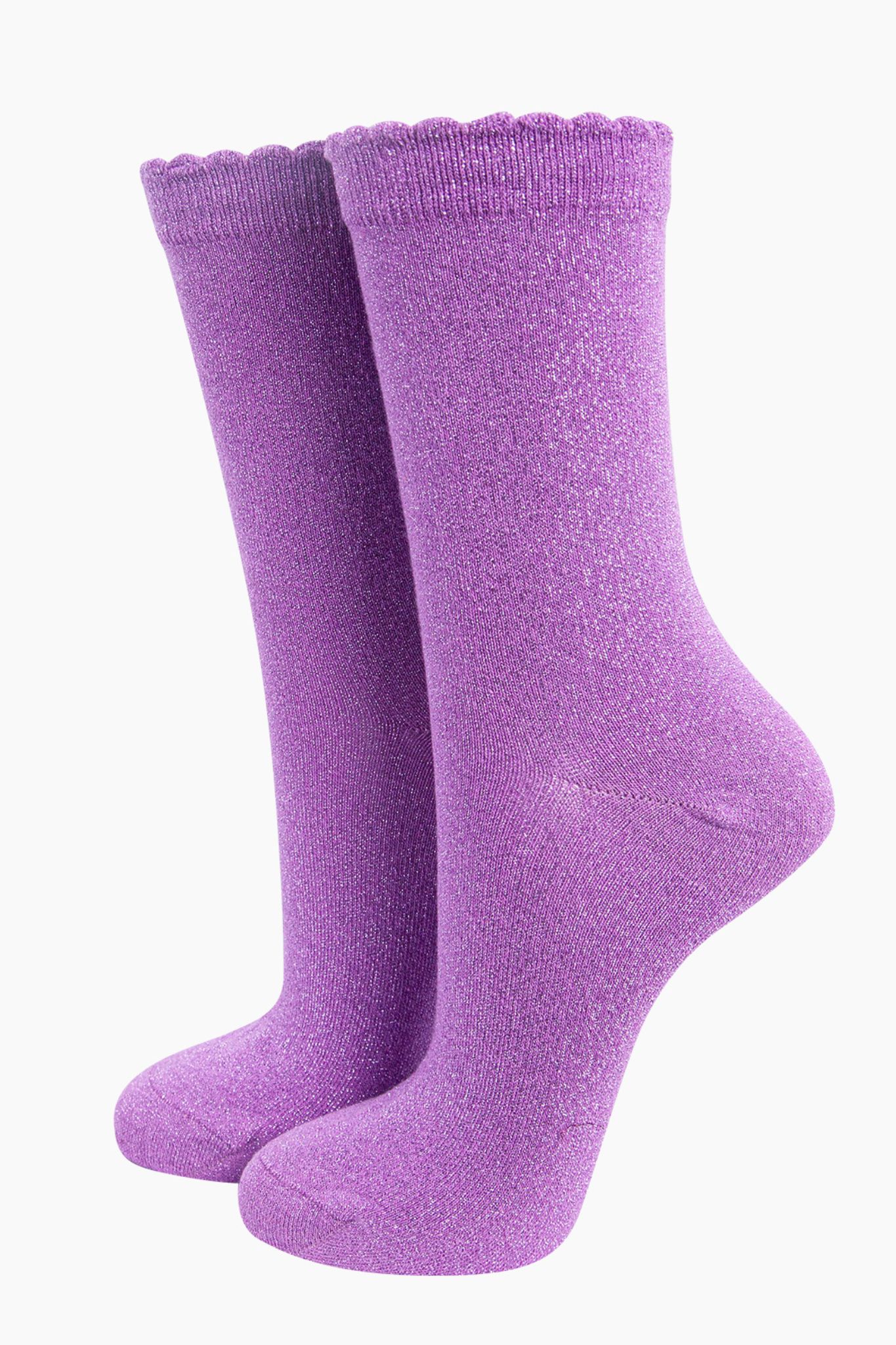 Purple Plain Combed Cotton Glitter Socks