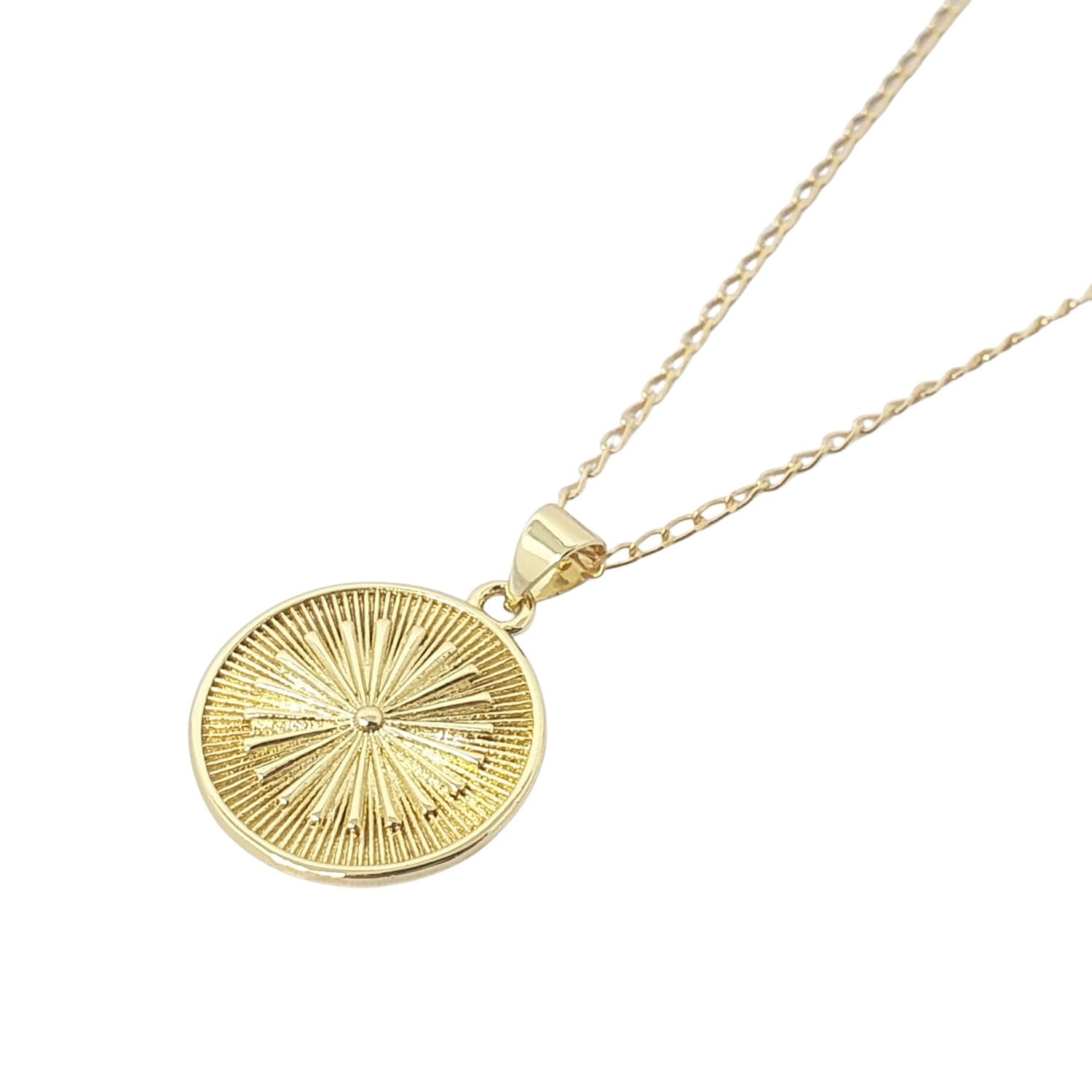 Gold Gold Plated Round Coin Medallion Sun Charm Necklace, Image 1 of 1