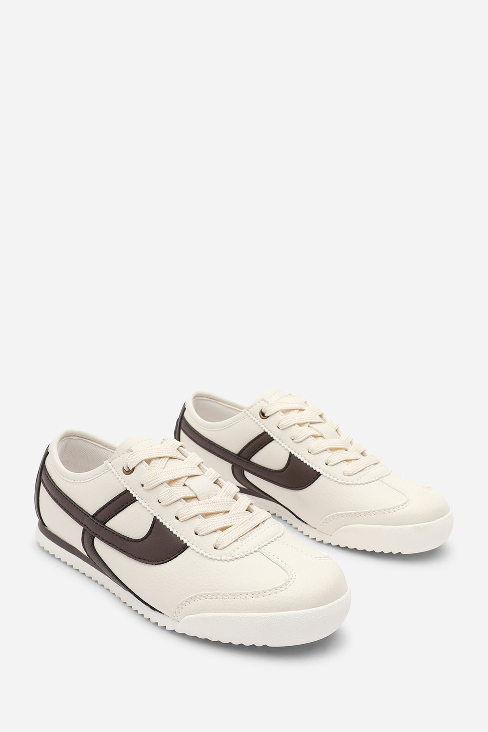 Beige 'Caia' Court Lace up Trainer with Stripe detail, Image 4 of 8