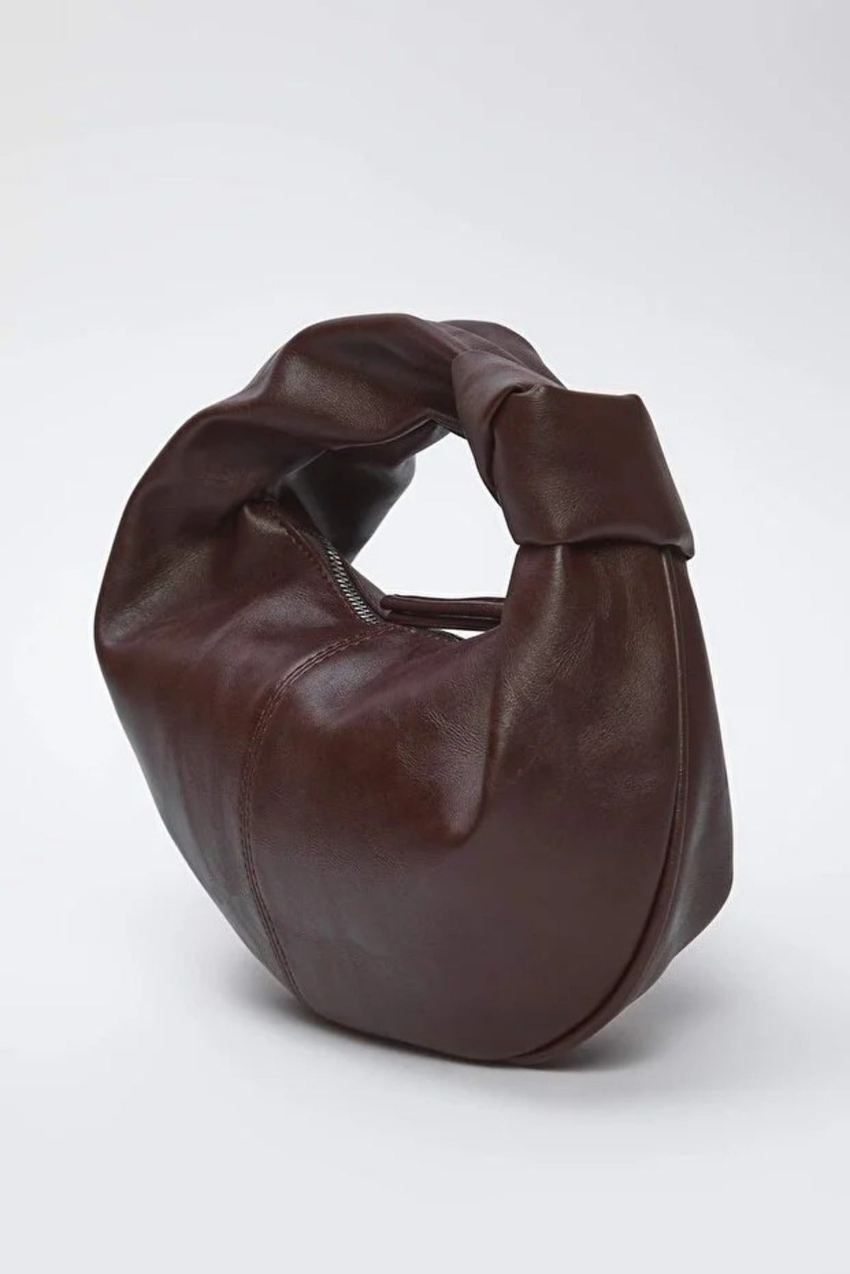 Dark Brown Oval Knot-Handle Mini Shoulder Bag, Image 3 of 3