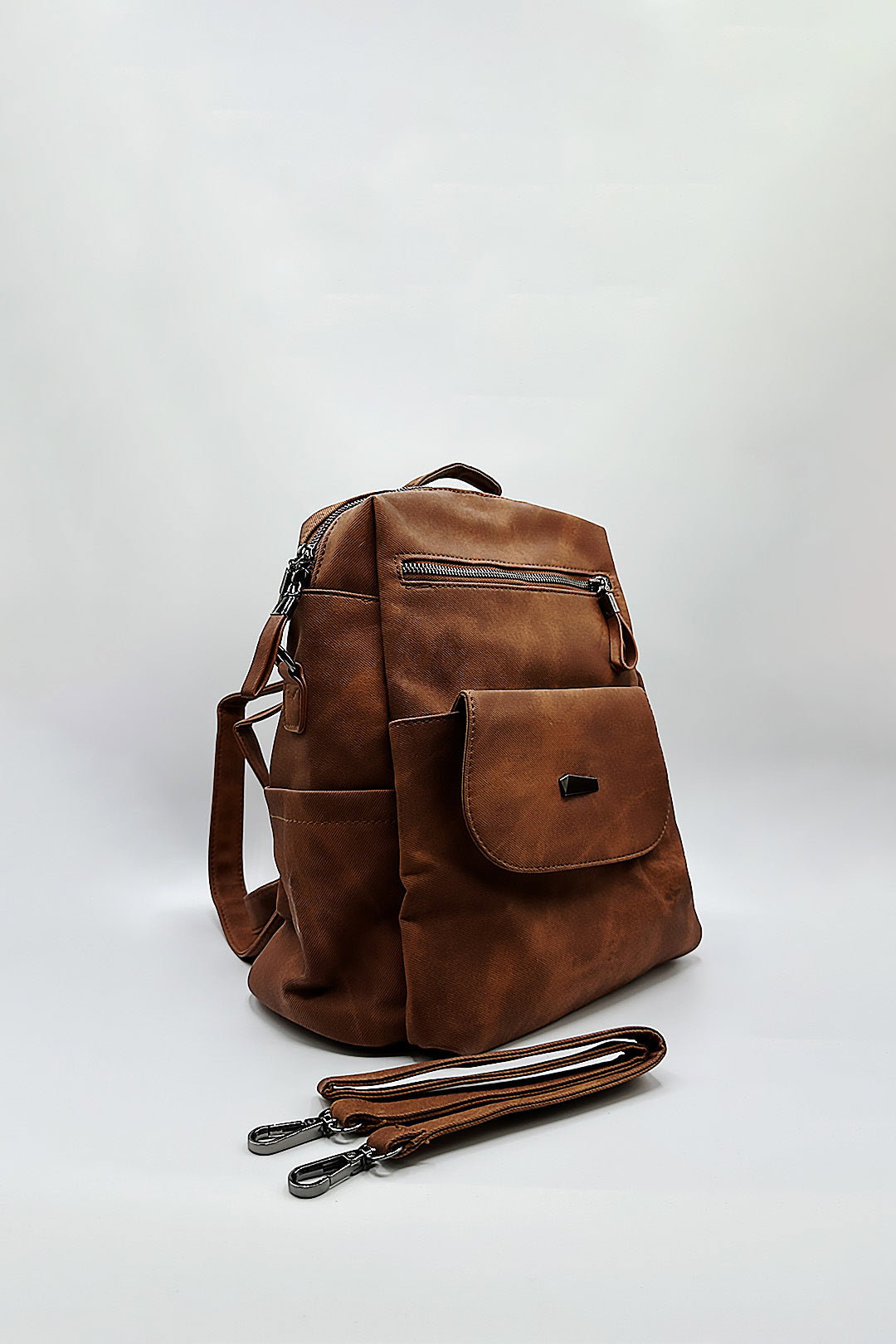 Brown SVNX Brown Faux Leather Backpack, Image 2 of 3