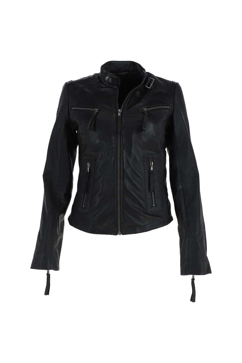 Black 'lolita' Real Leather Mandarin Collar Biker Jacket, Image 2 of 5