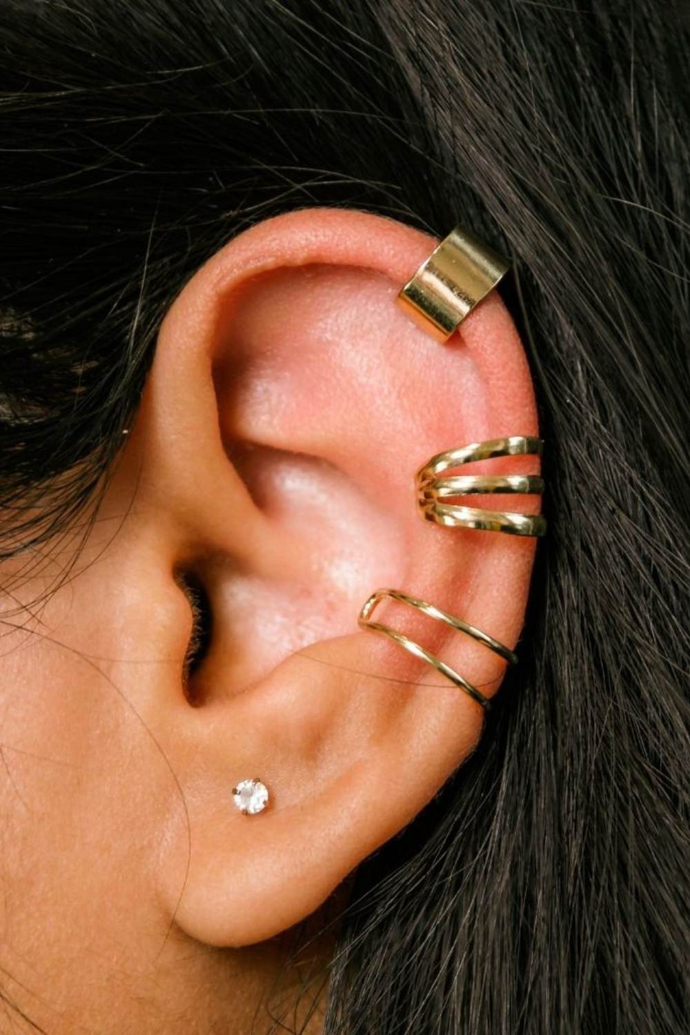 Black Gold-Plated 3-Piece Adjustable Non-Piercing Helix Ear Cuff Set, Image 2 of 2