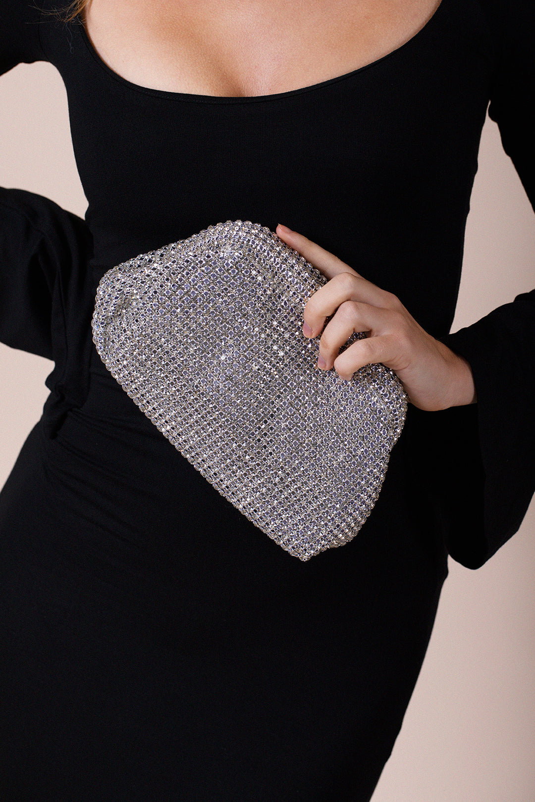 Silver Crystal Pouch Clutch Bag, Image 1 of 5