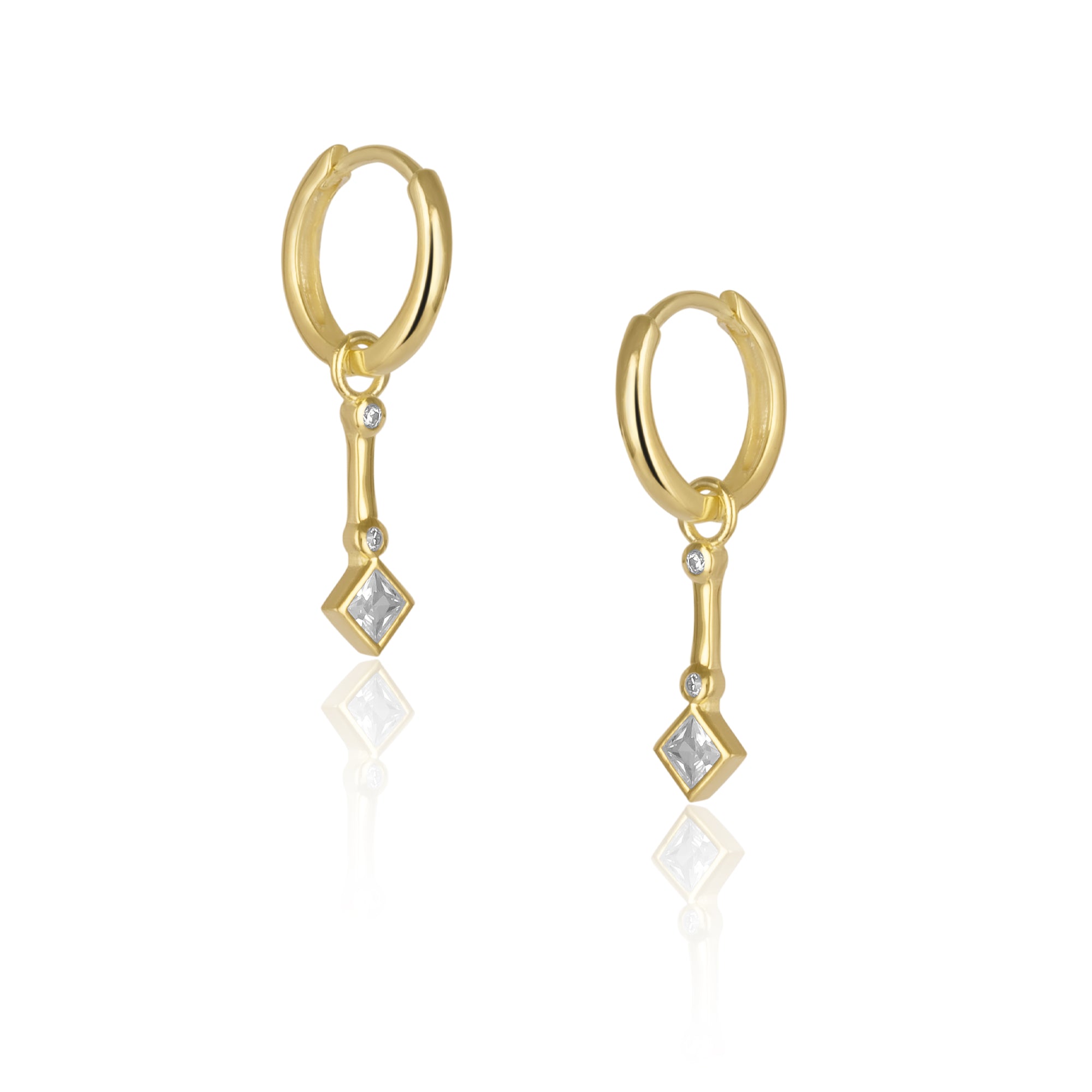 Gold Sterling Silver Rhombus Drop Hoop Earring, Image 1 of 4