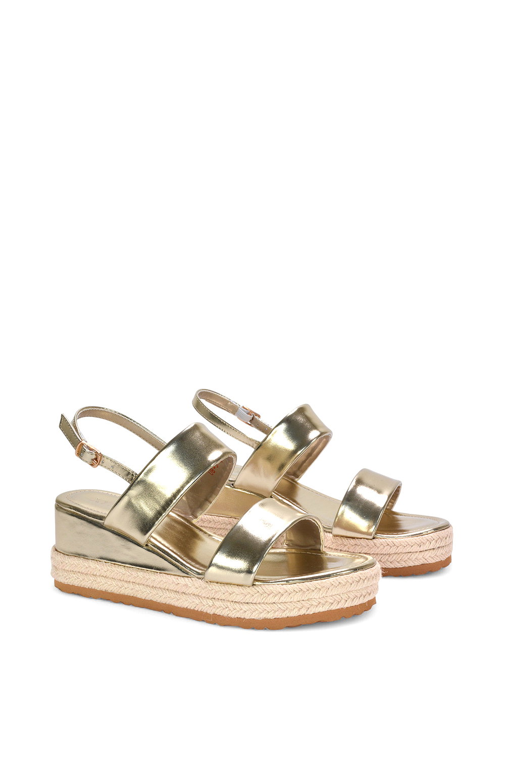 Gold XY LONDON Gold 'Ally' Low Heel Platform Wedge Espadrill  Slingback Sandals, Image 3 of 5