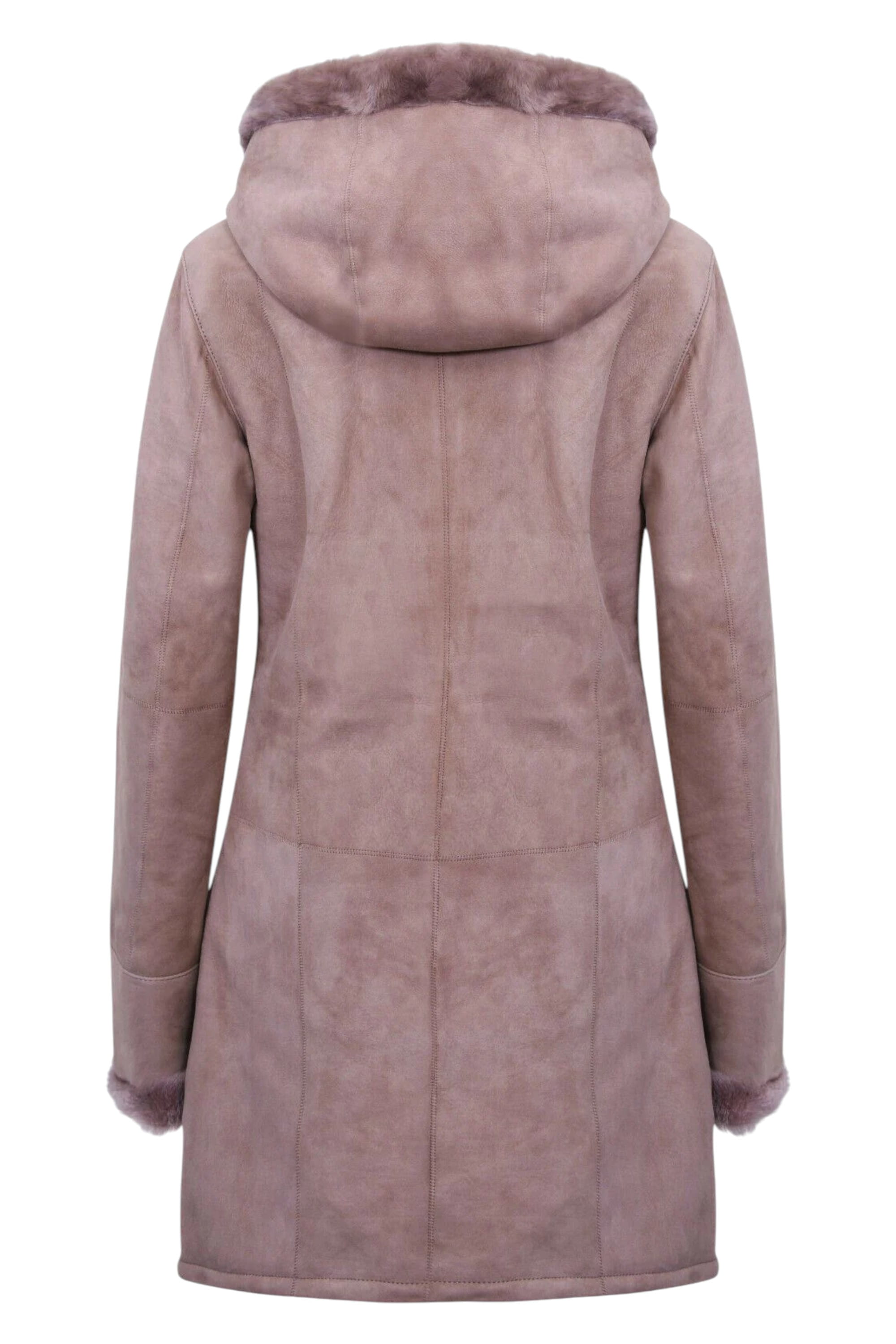 Taupe Womens Suede Merino Sheepskin Parka Coat, Image 4 of 5