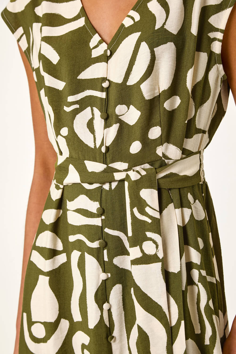 KHAKI Geometric Buttoned Midi Dress, Image 6 of 5