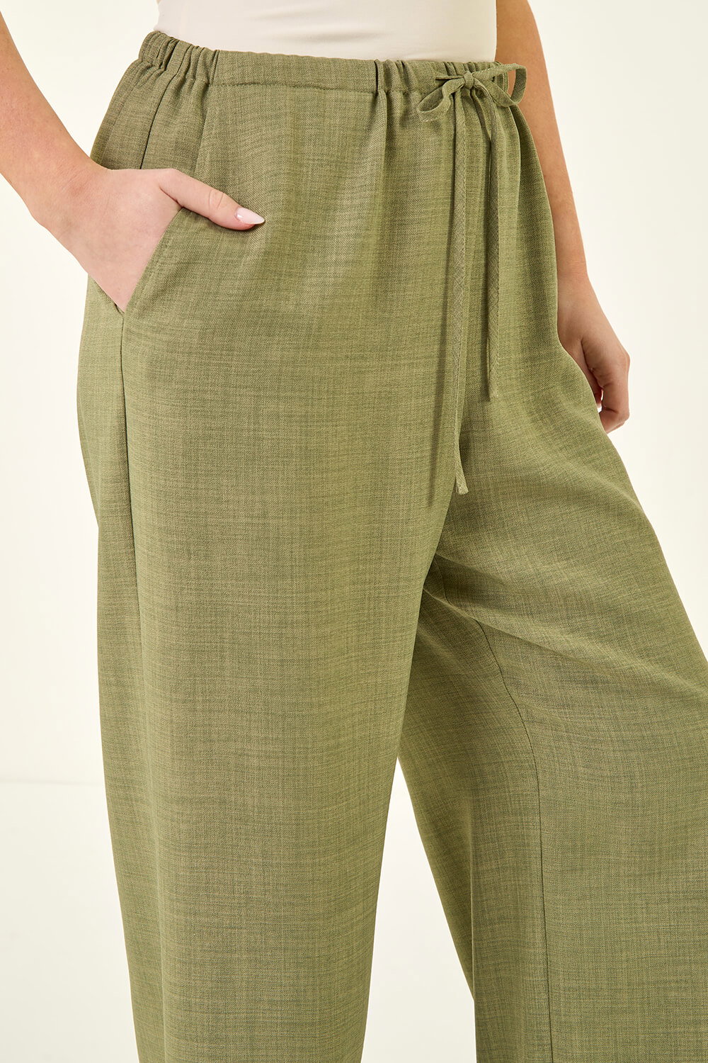 Khaki Petite Pull On Woven Trouser, Image 6 of 5