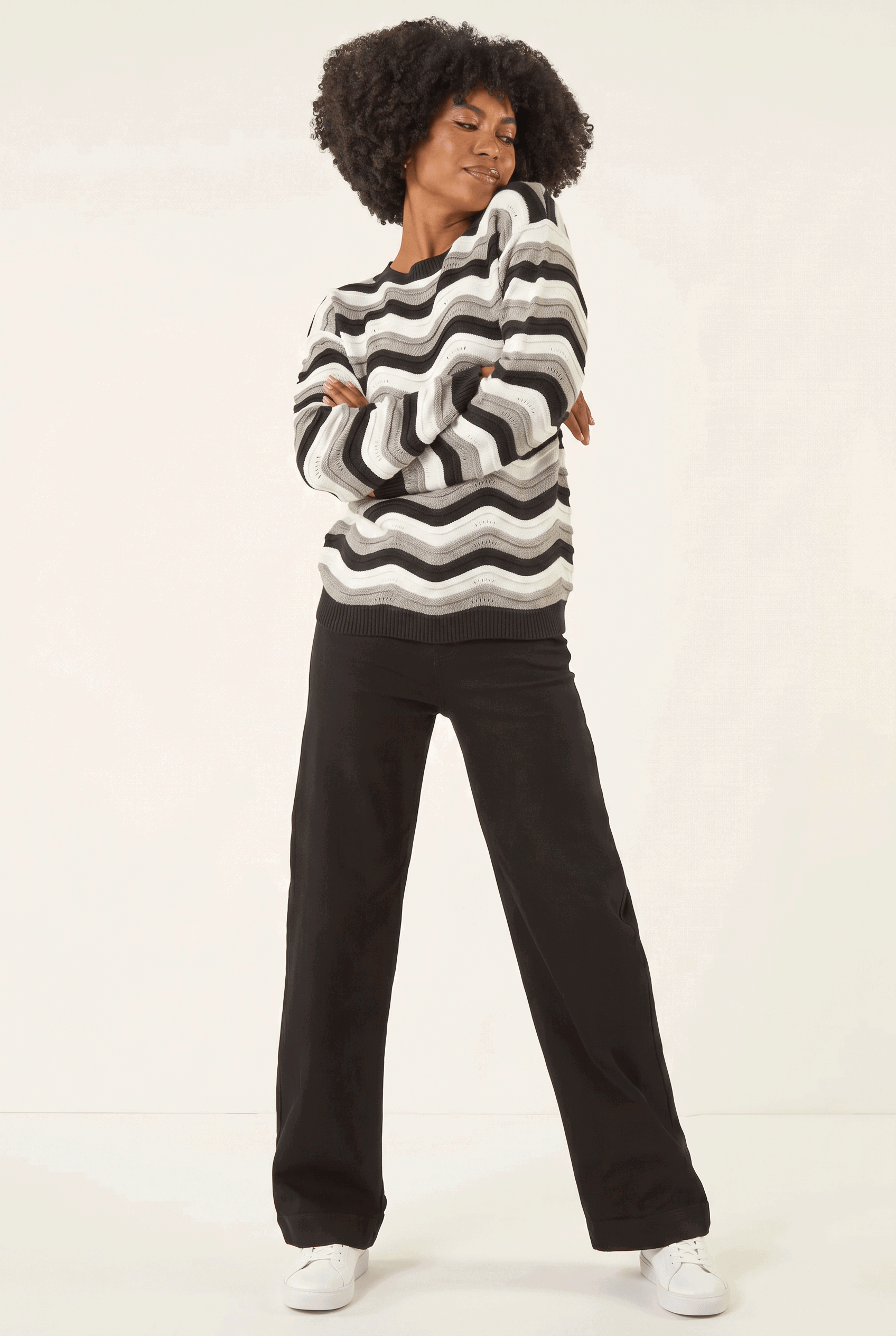 Black Wave Stripe Knitted Jumper , Image 3 of 5