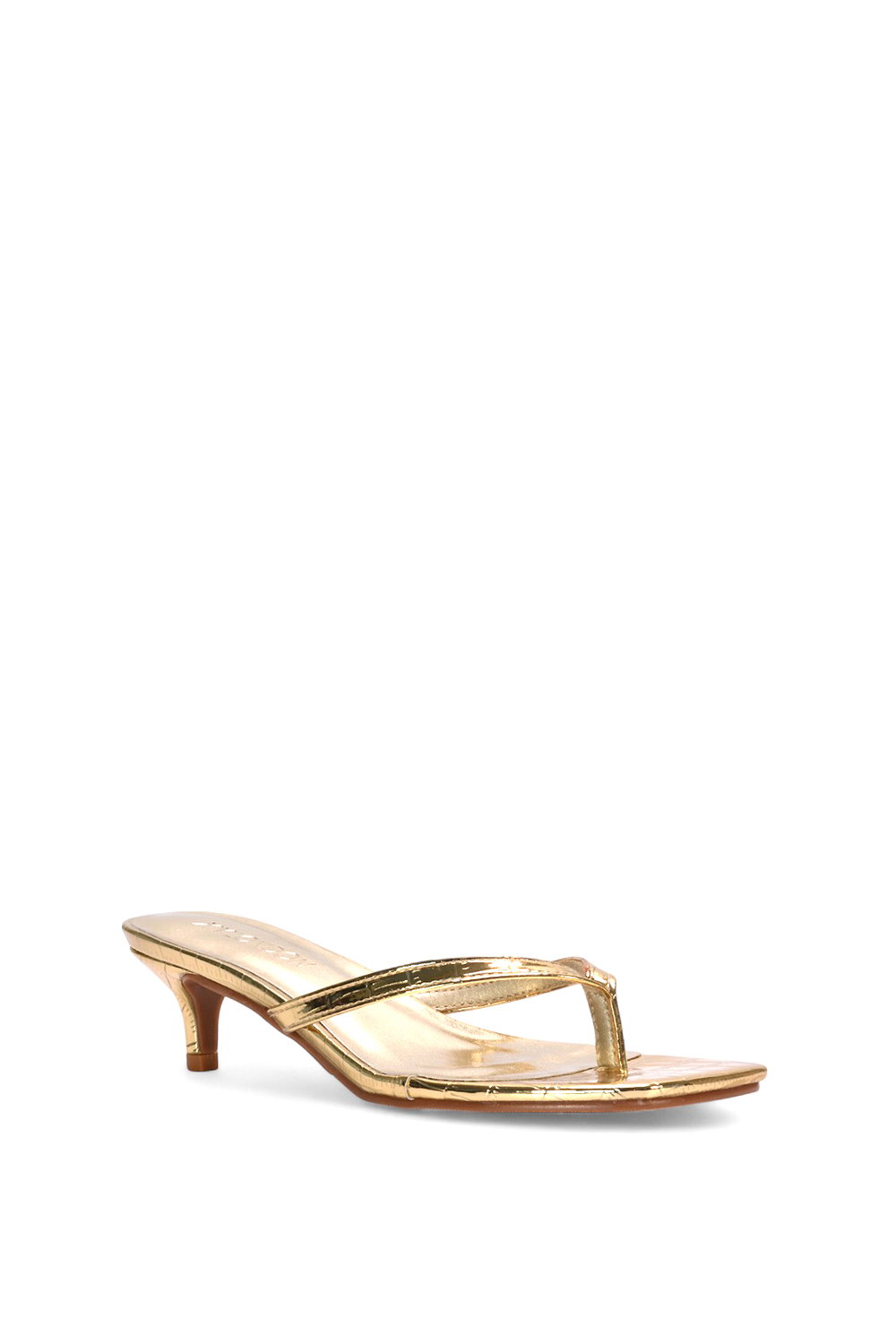 Gold XY LONDON Gold 'Jane' Toe Post Low Kitten Heel Mule Sandal Shoes, Image 2 of 6