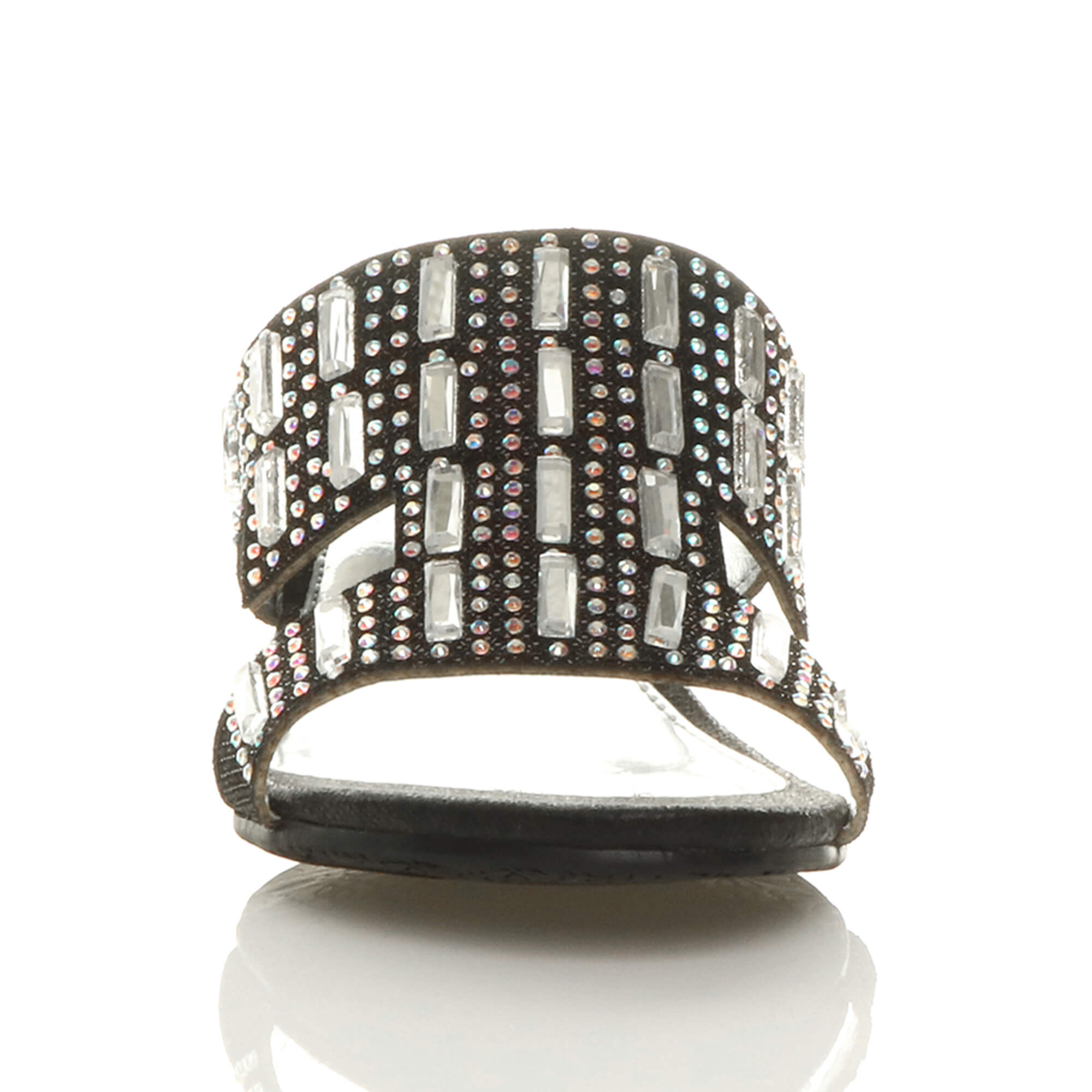Black Low Wedge Heel Diamante Sandals Mules, Image 6 of 6