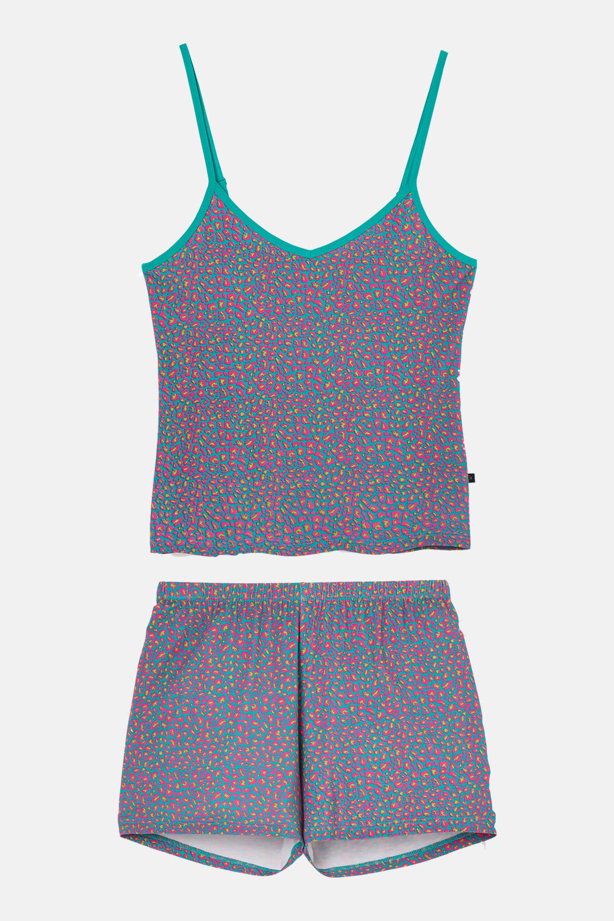 Teal British Boxers Teal "Spectra Leopard" Bamboo Camisole Short Pyjama Set, Image 4 of 6