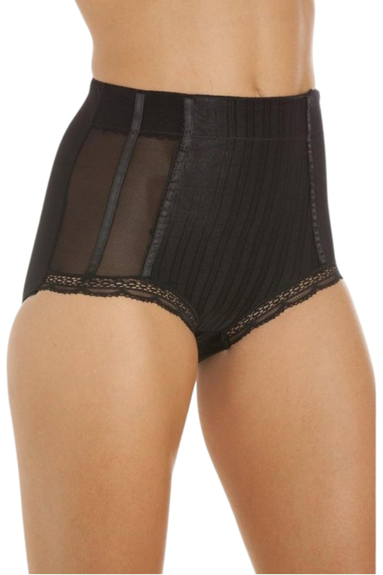 Black 2 Pack Hi Waist Mesh Control Briefs, Image 2 of 4