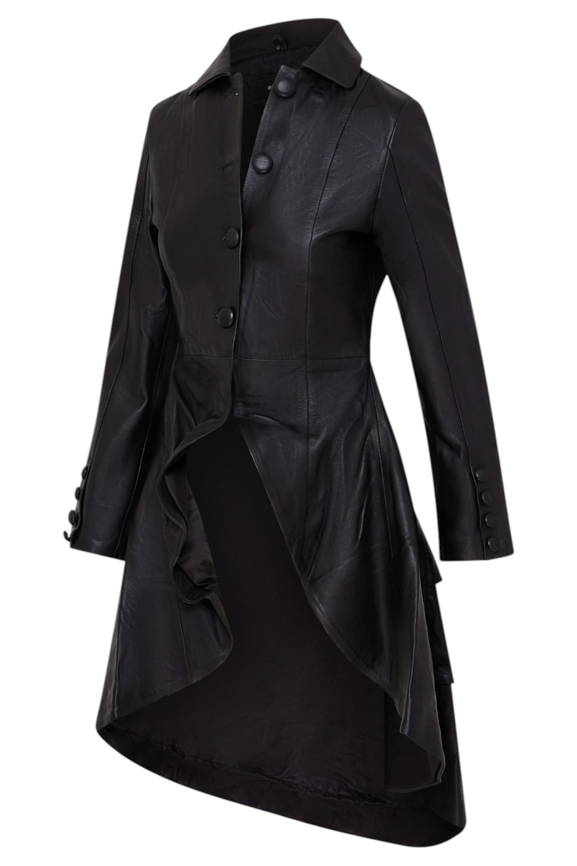 Black Goth Full Length Victorian Leather Coat, Image 2 of 6