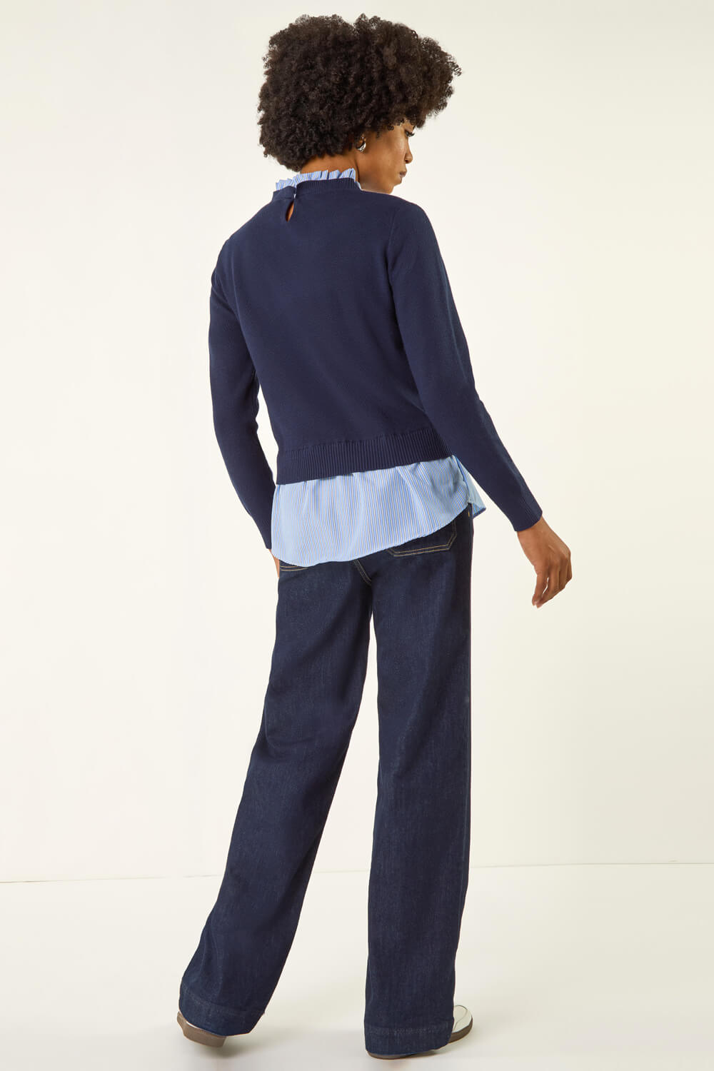 Navy Stripe Mock Shirt Knit Jumper, Image 4 of 5