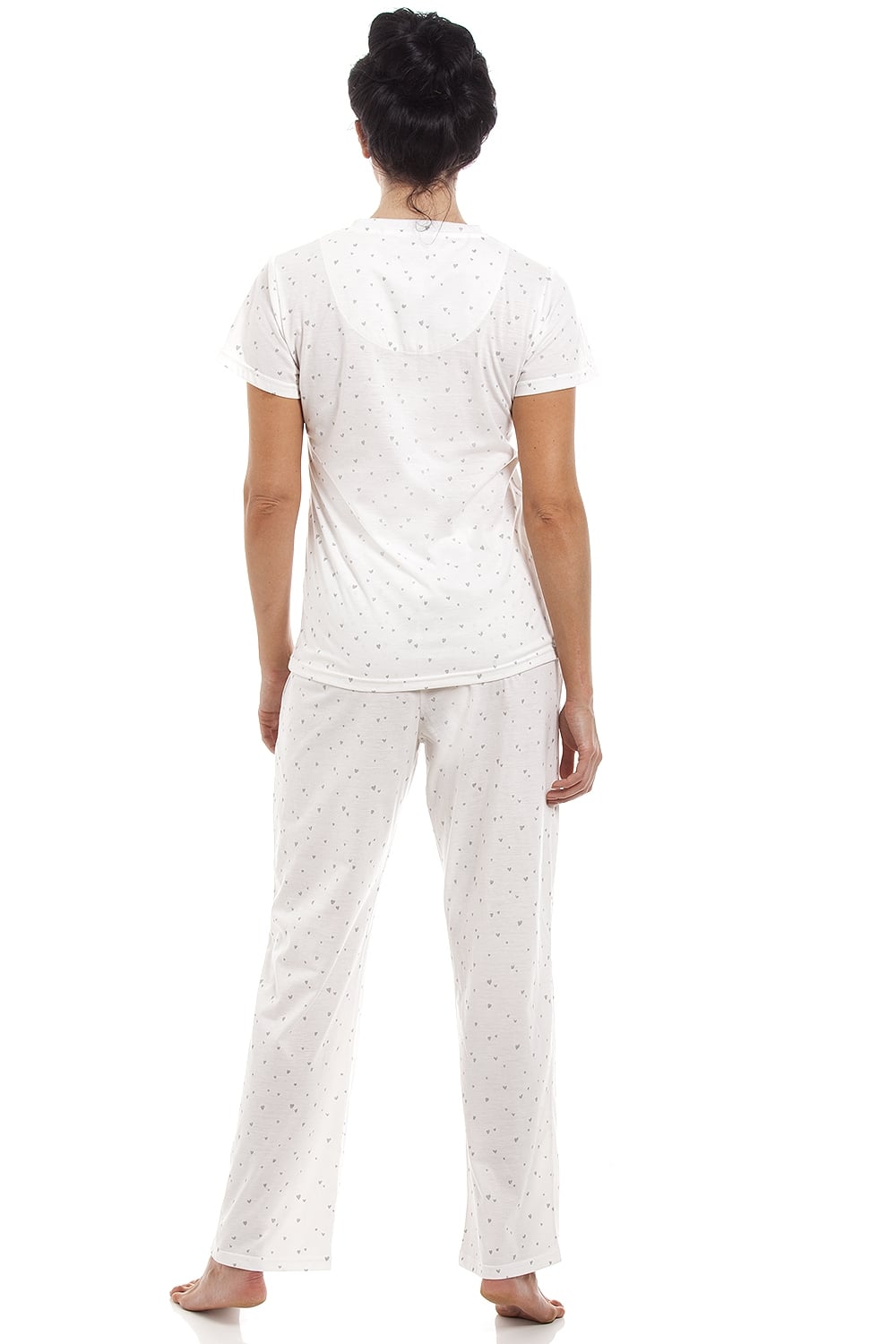 White Glitter Heart Print Lightweight Pyjama Set, Image 3 of 5
