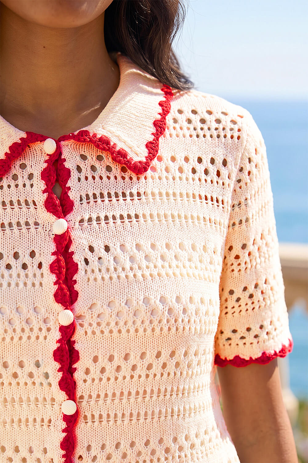Ivory Collar Button Knit Top, Image 5 of 4