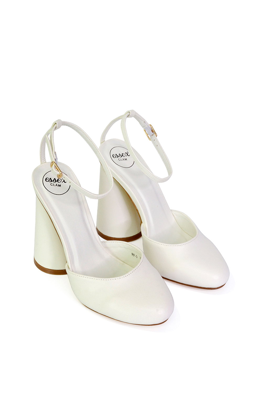 White XY LONDON White 'Ekin' Ankle Strap Statement Cylinder Block Heel, Image 4 of 5