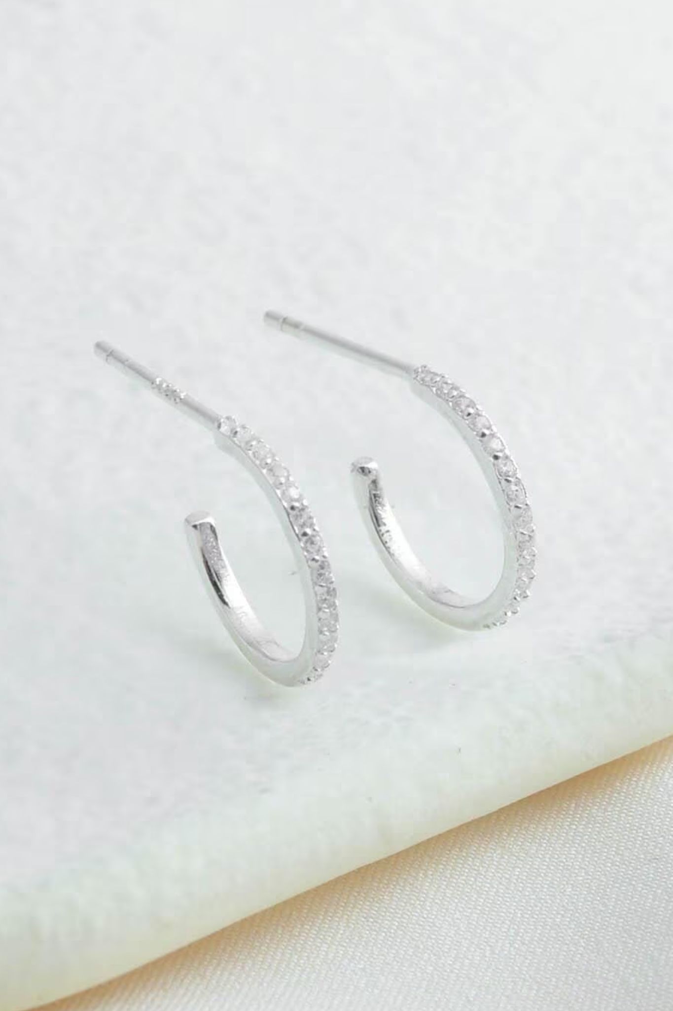 Silver Sterling Silver C Hoop Earrings, Image 1 of 3