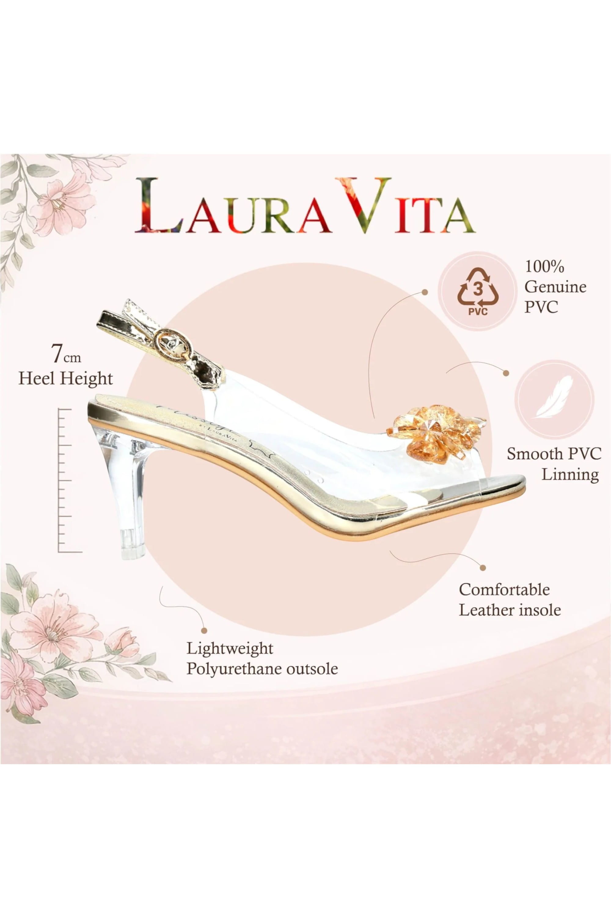 Gold Women’s Crystal Heel Sandals - Mira 01, Image 3 of 7