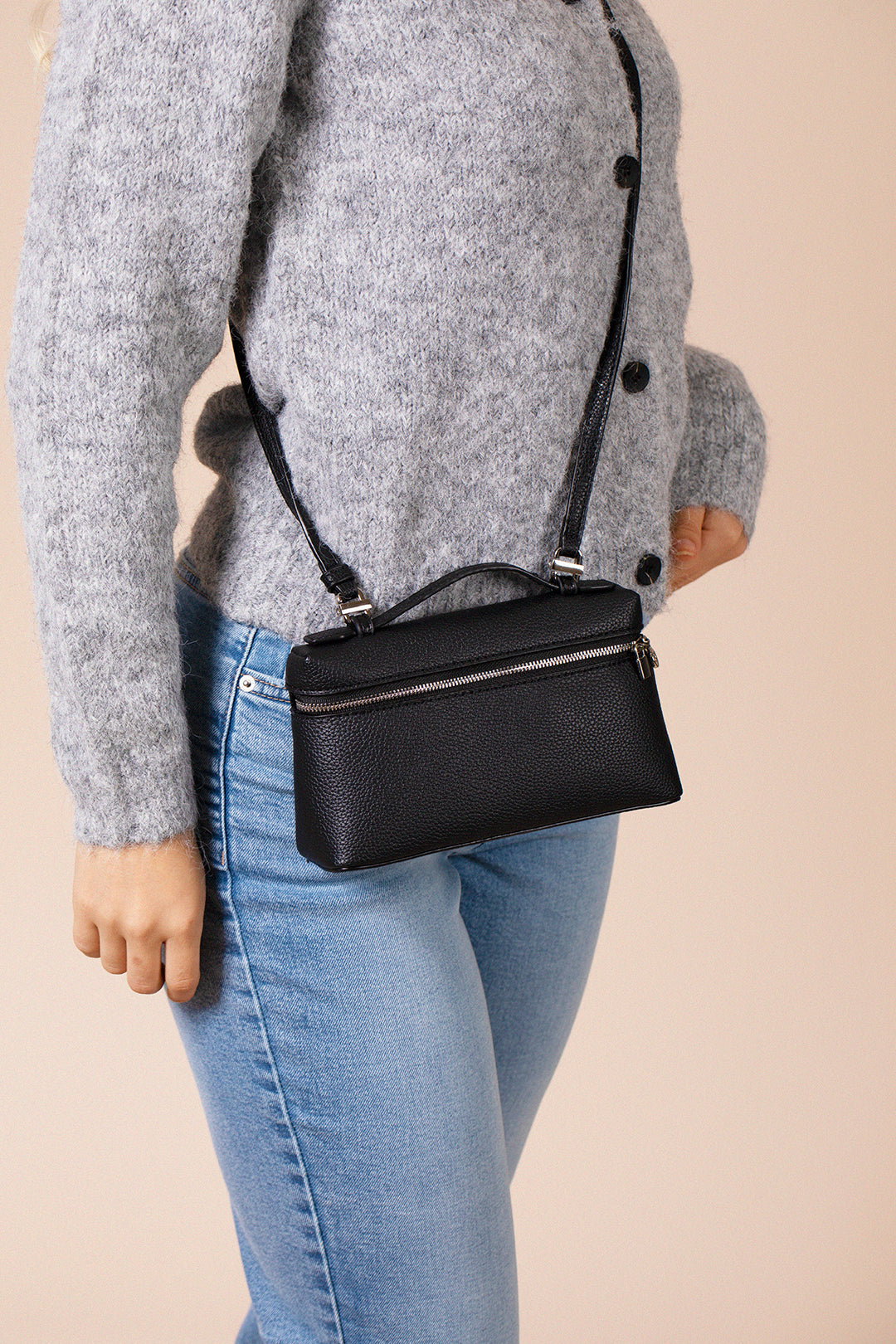 Black Faux Leather Crossbody Bag, Image 3 of 5