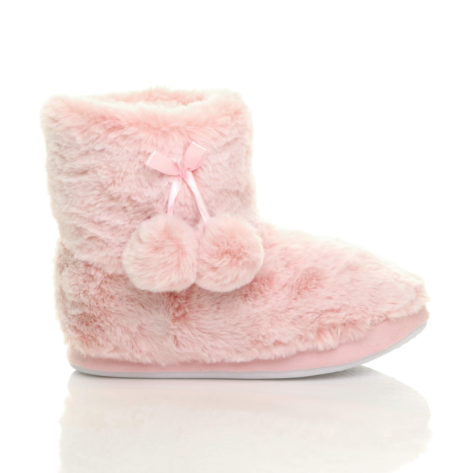 Light Pink Faux Fur Lined Slip On Memory Foam Mules Slippers, Image 2 of 6