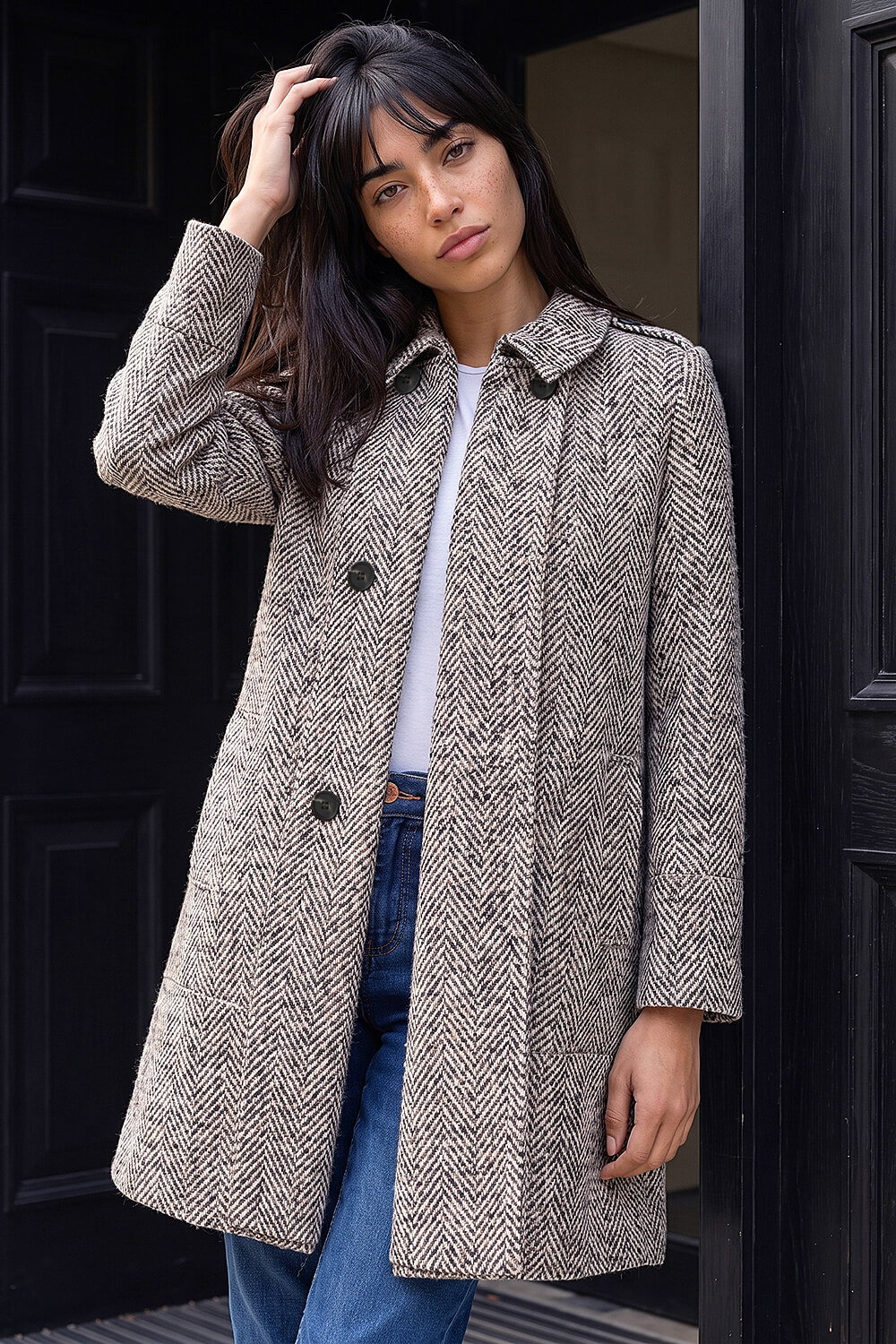Roman Petite Women's Stone Collar Double Breasted Coat Size 16