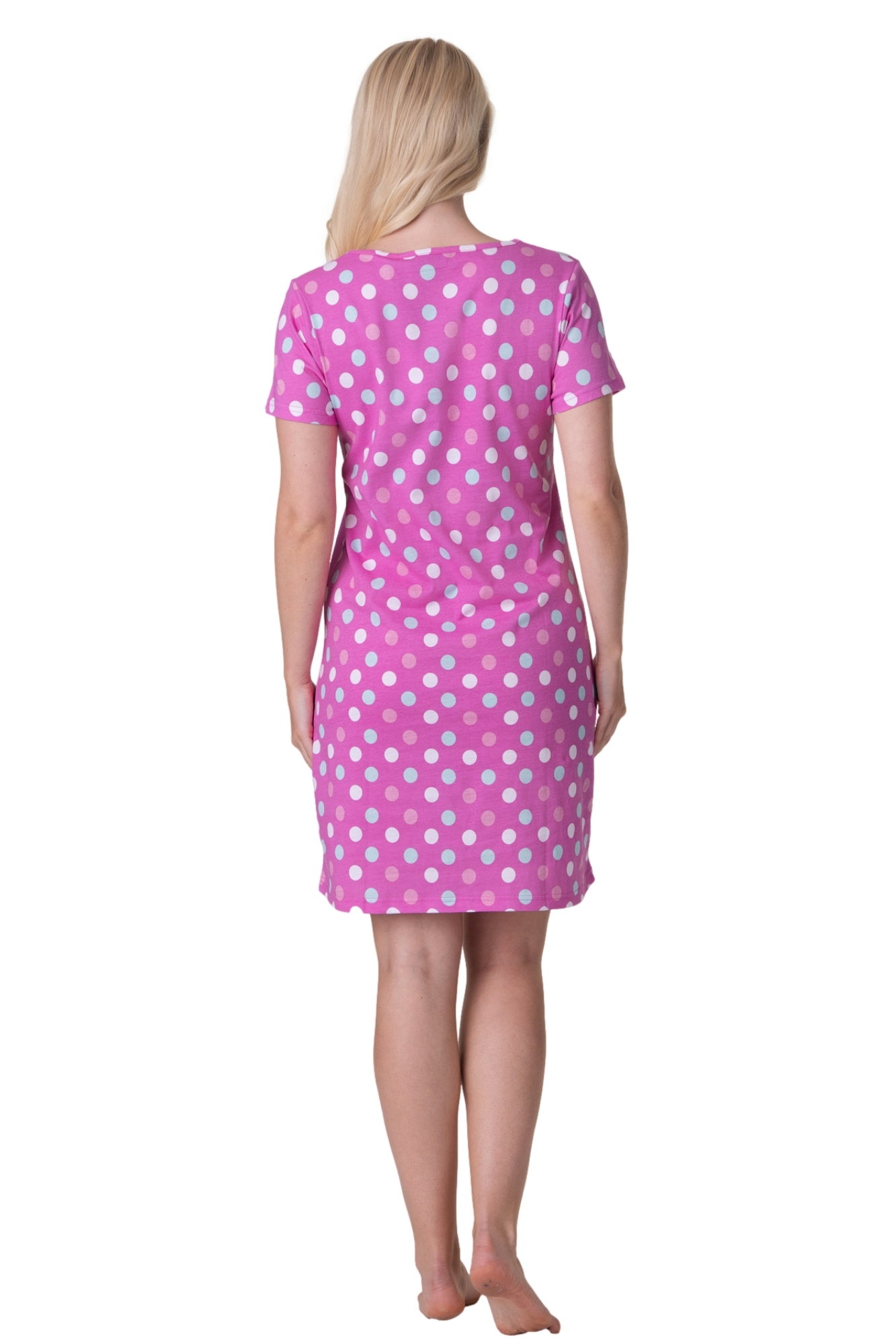 Pink Camille Lingerie Pink Polka Dot Lace Print Cotton Nightshirt, Image 3 of 5